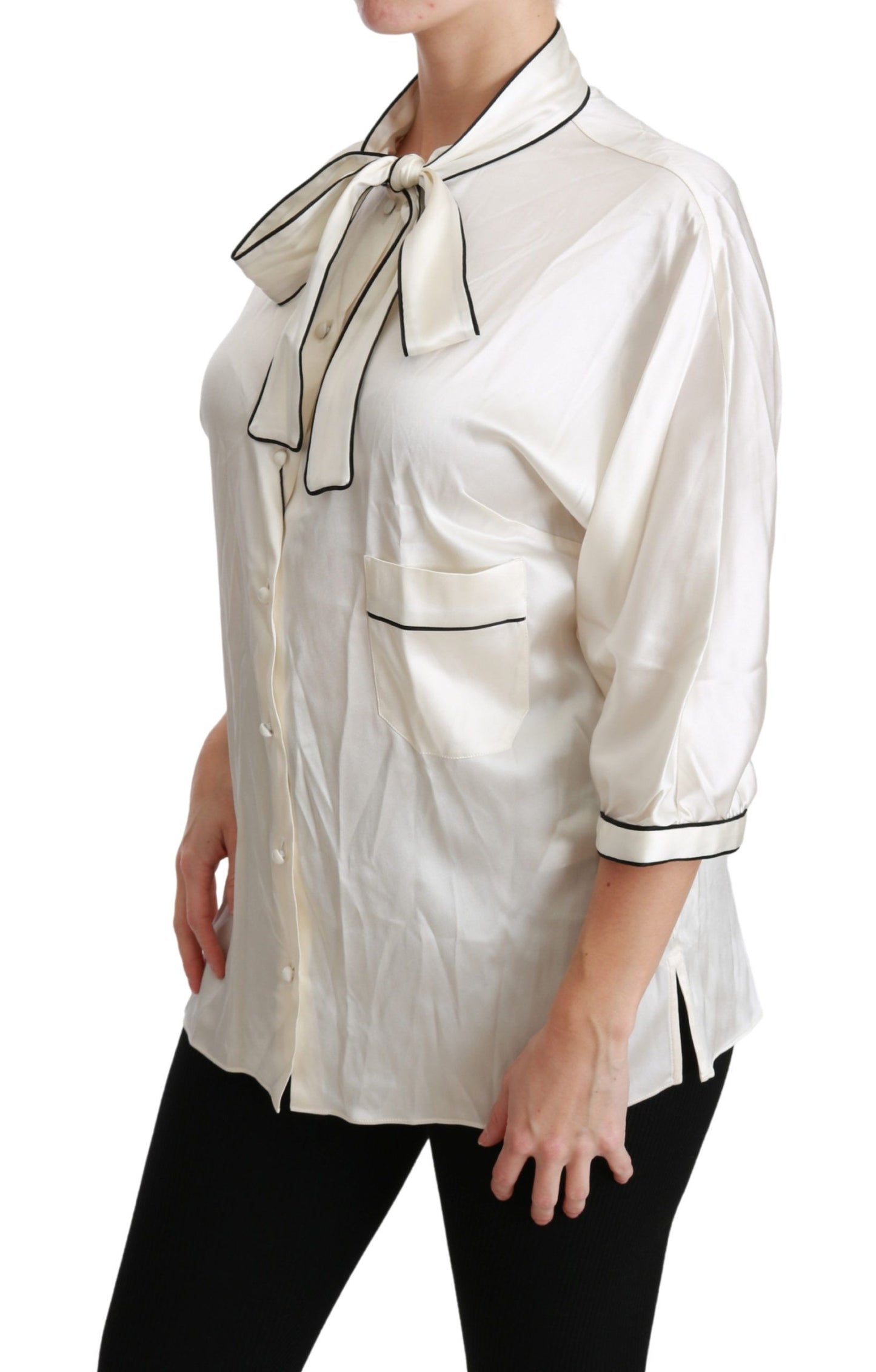 Blouse chemise en soie beige à manches 3/4 de Dolce & Gabbana