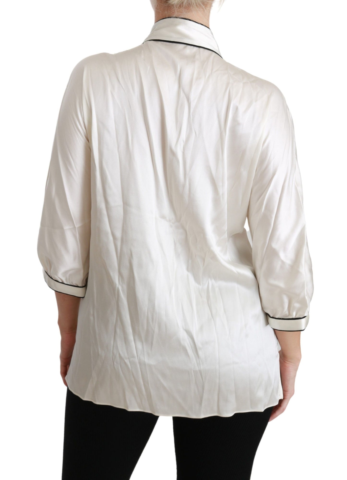 Blouse chemise en soie beige à manches 3/4 de Dolce & Gabbana