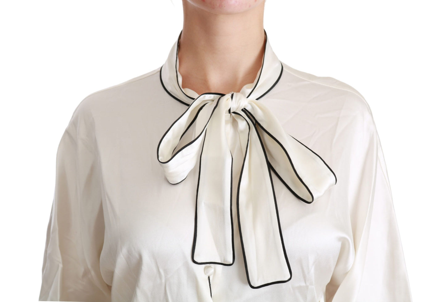 Blouse chemise en soie beige à manches 3/4 de Dolce & Gabbana