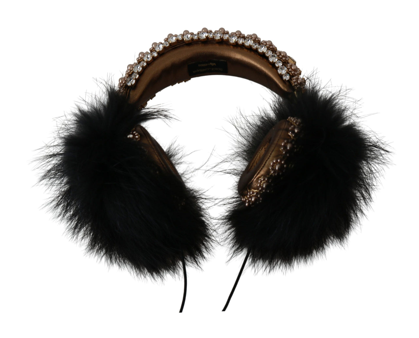 Casque audio Dolce & Gabbana en fourrure de cristal noir et or