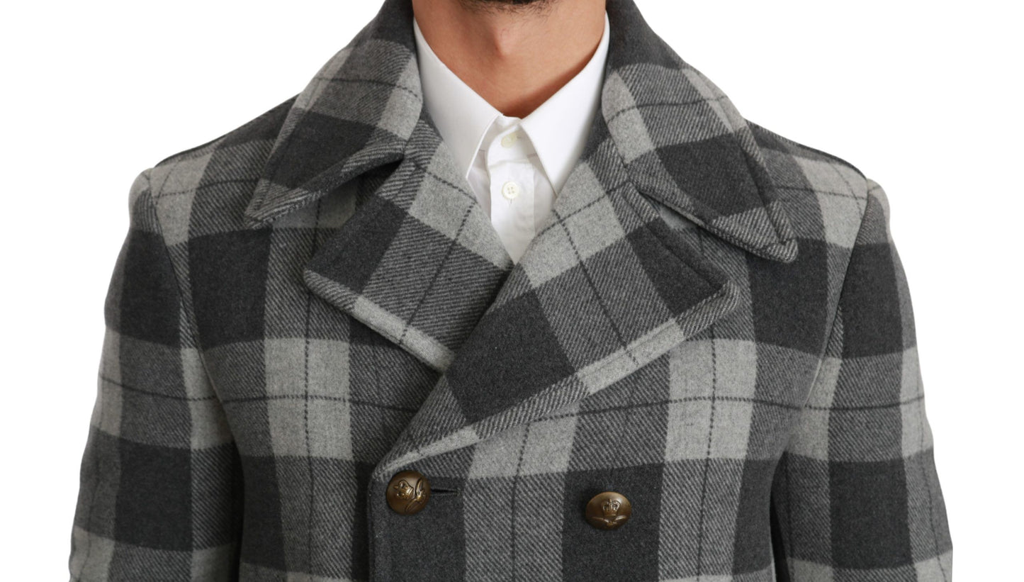 Dolce & Gabbana, manteau-veste en laine et cachemire à carreaux gris.
