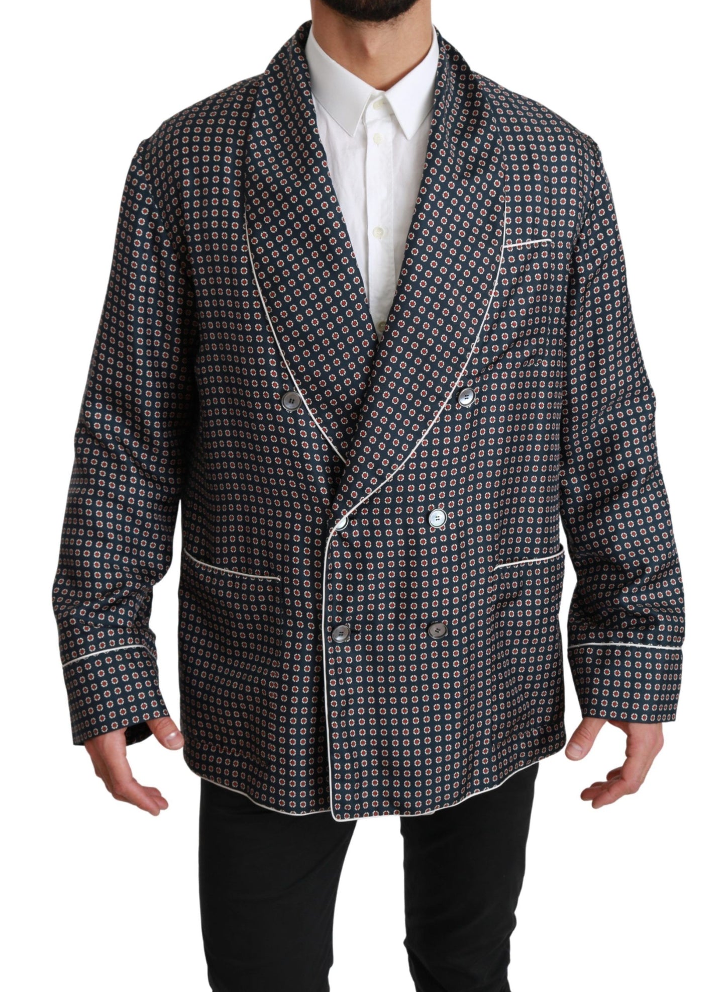 Dolce & Gabbana Veste-manteau bleu marine à motifs et à double boutonnage