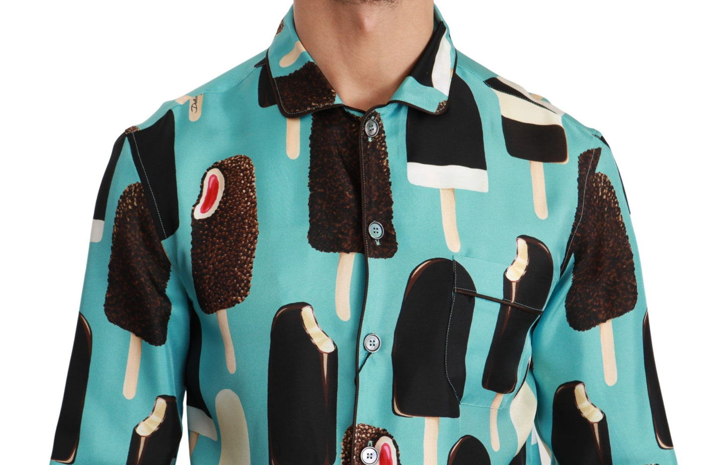 Chemise décontractée en soie bleue à imprimé crème glacée de Dolce & Gabbana