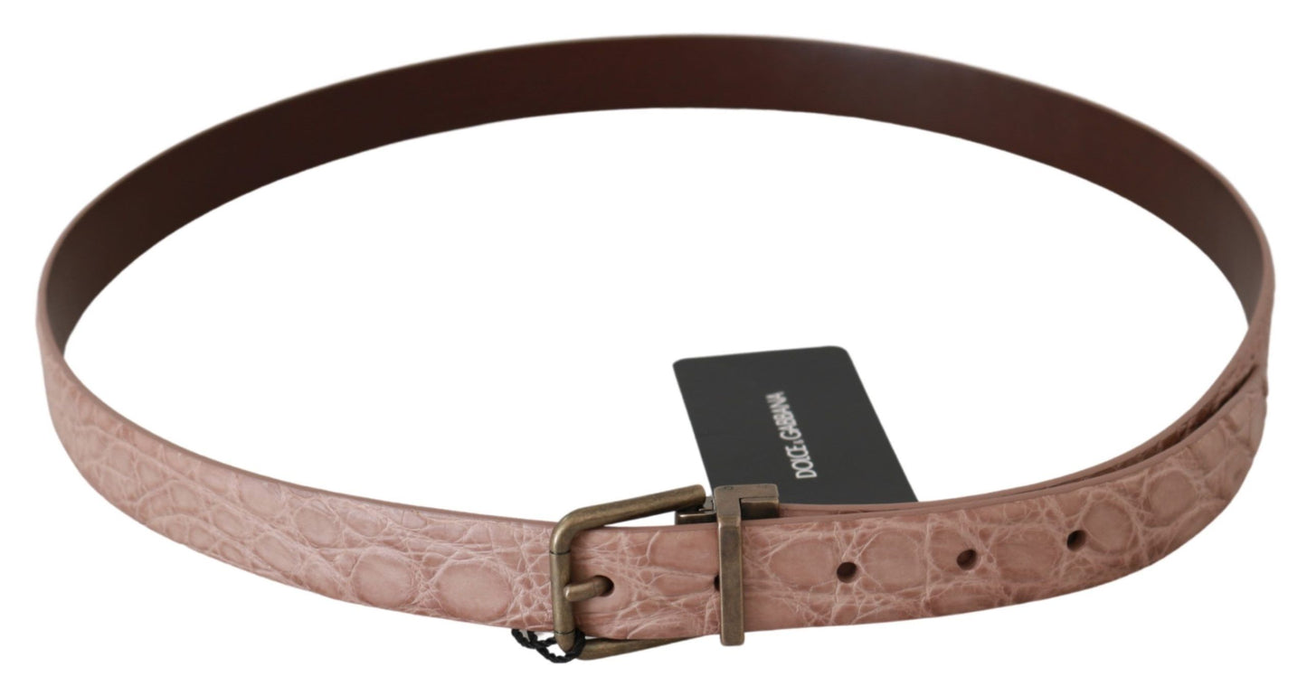 Ceinture en cuir beige exotique Dolce & Gabbana avec boucle dorée