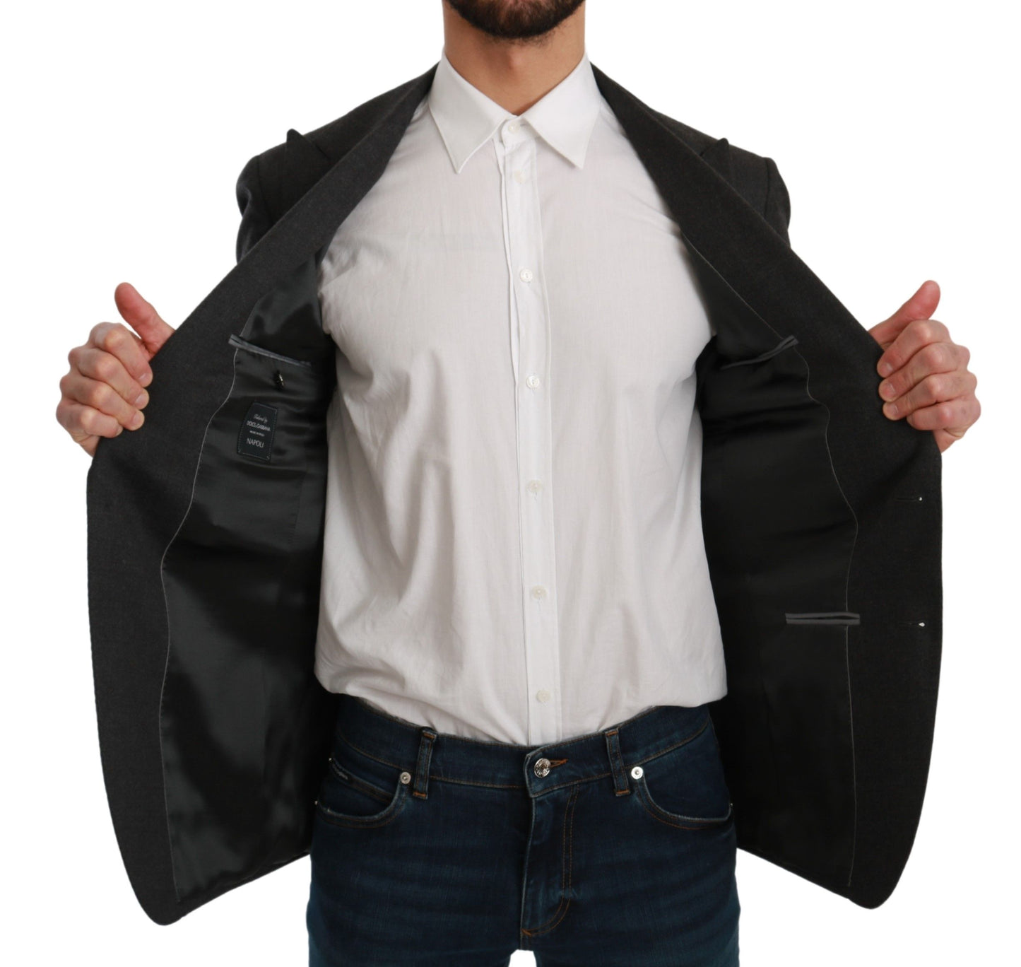 Veste en laine Dolce & Gabbana NAPOLI grise, coupe slim