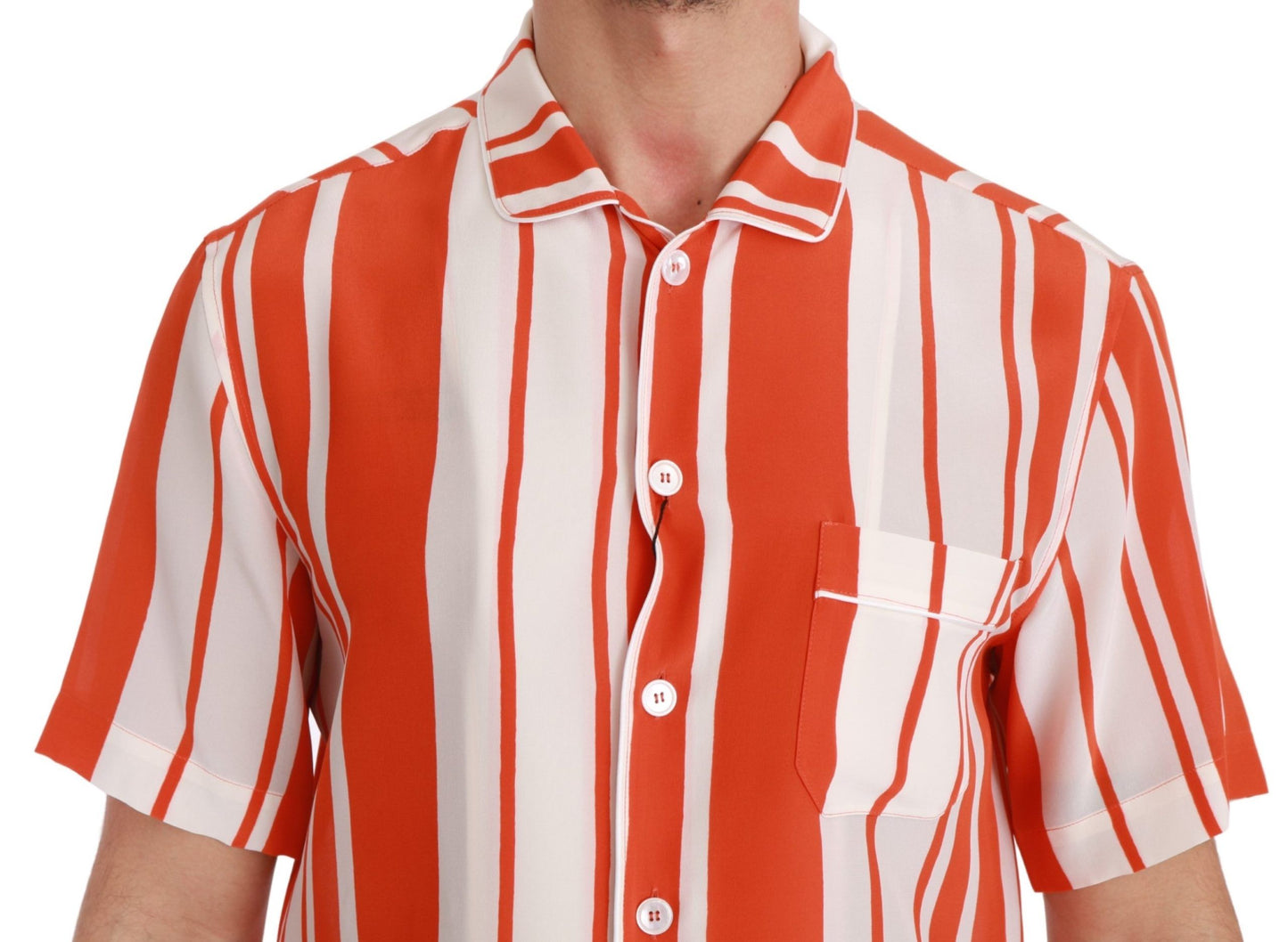 Dolce & Gabbana oranje zijden gestreept wit overhemd met korte mouwen