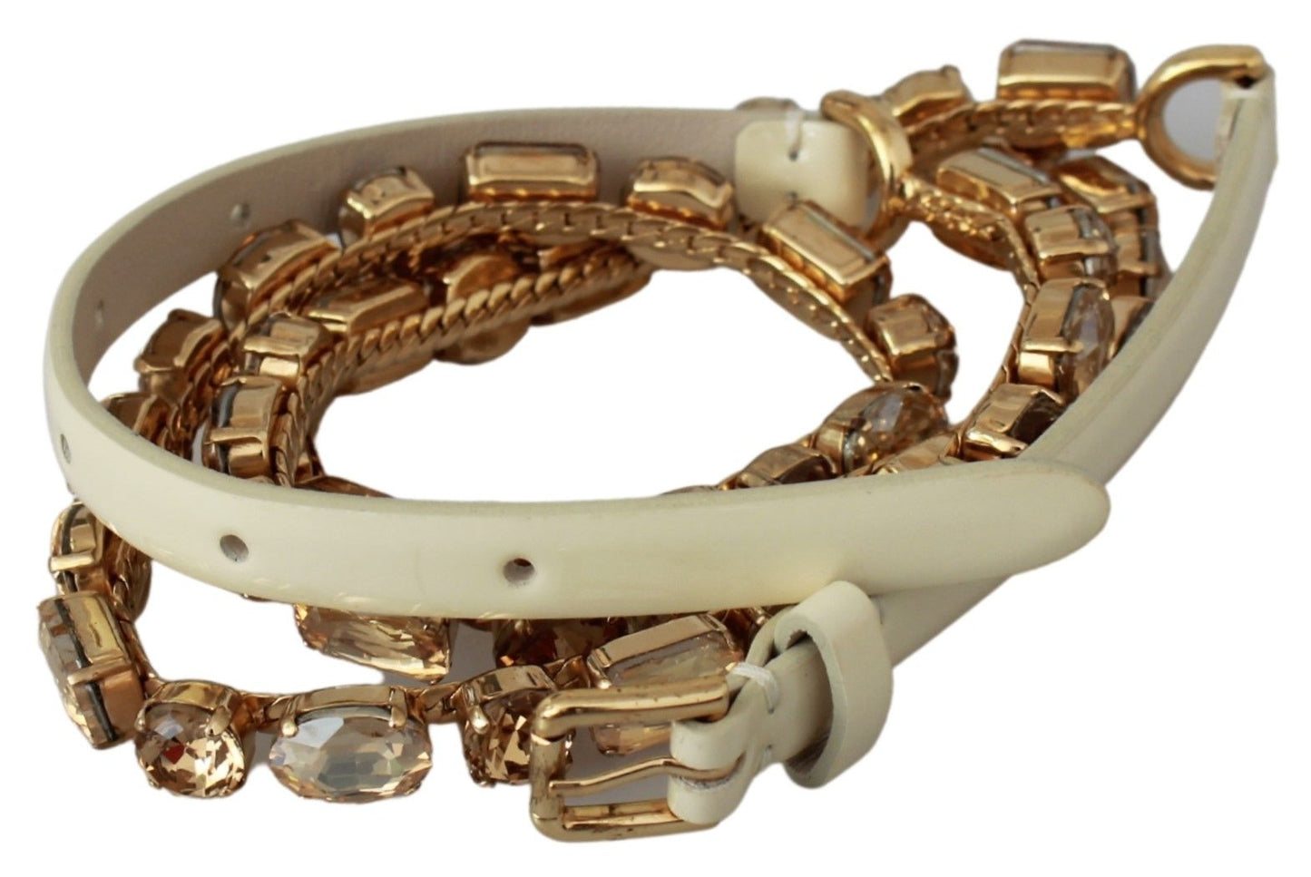 Dolce & Gabbana Witte Leren Kristallen Tailleriem
