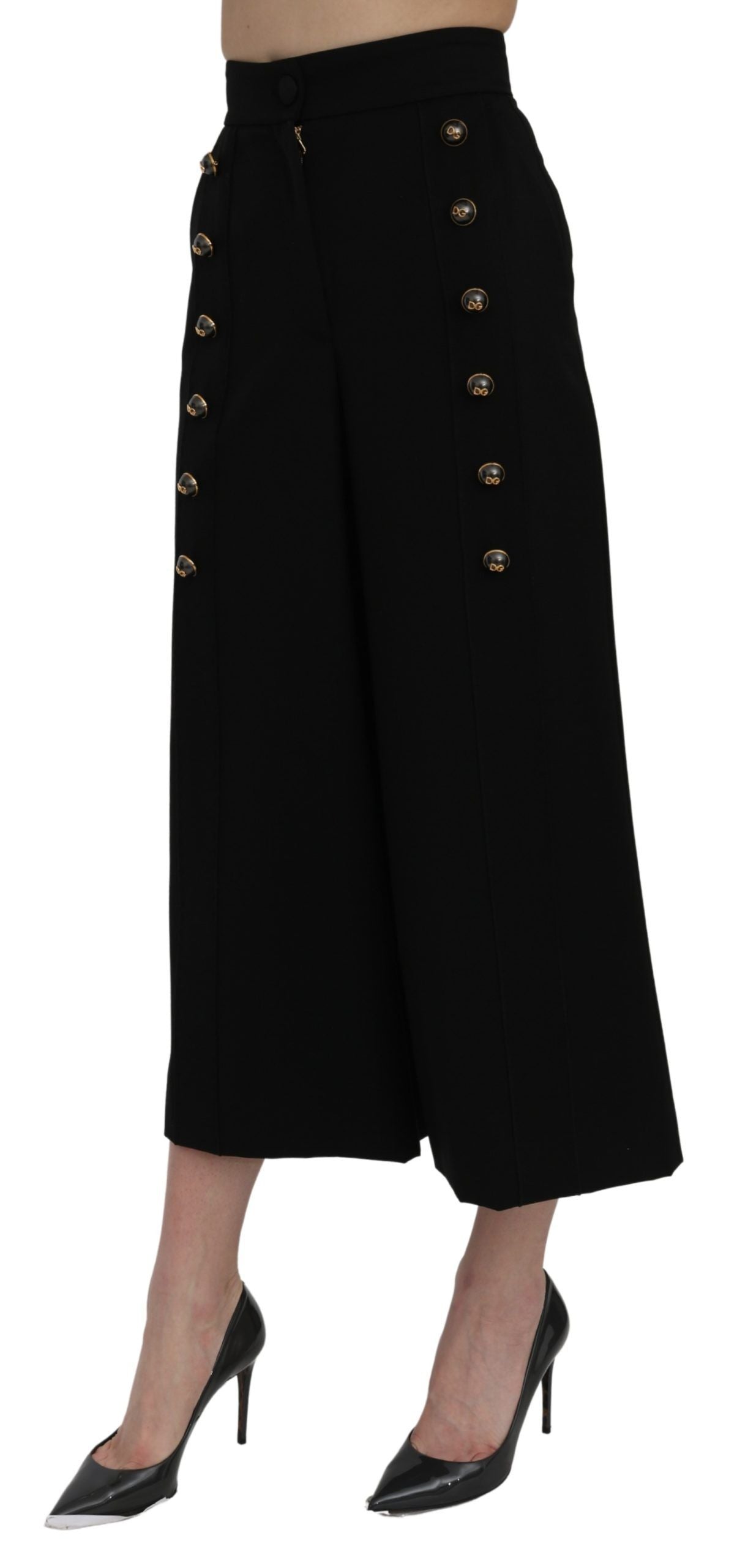 Pantalon large taille haute et taille courte noir de Dolce & Gabbana