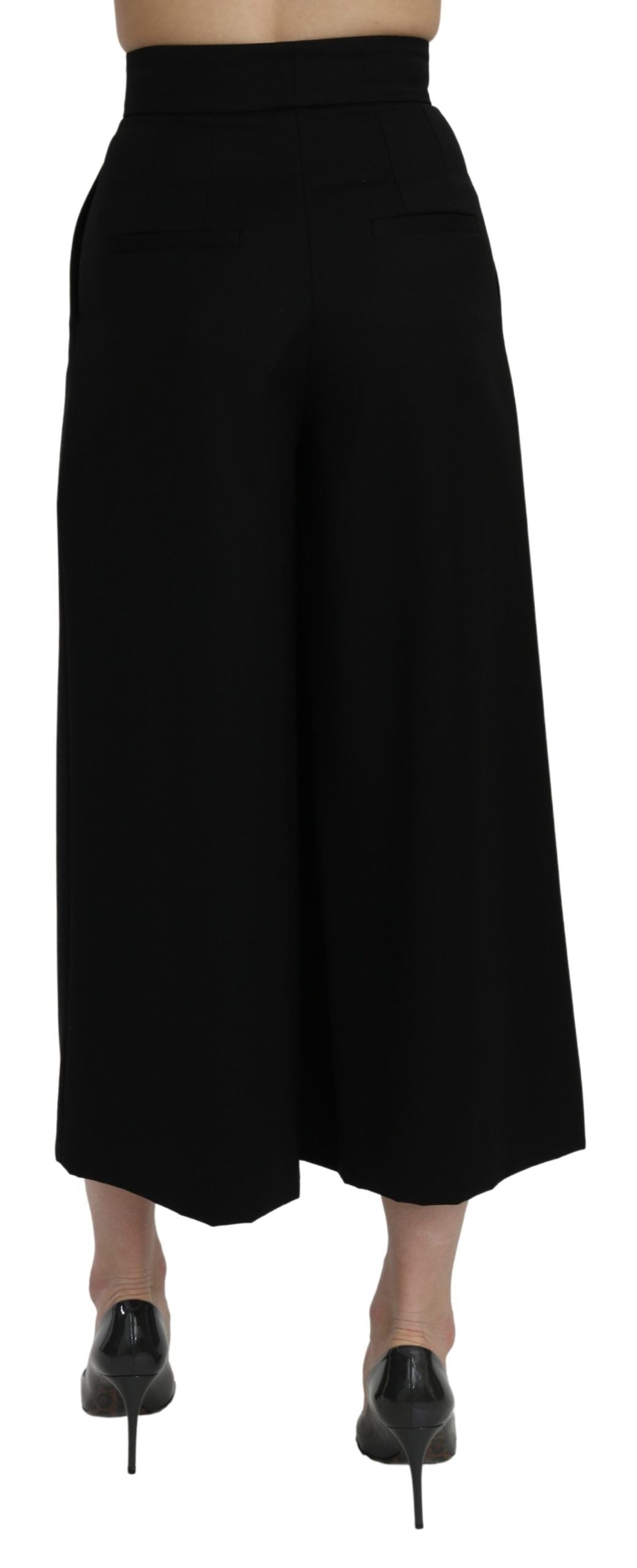 Pantalon large taille haute et taille courte noir de Dolce & Gabbana