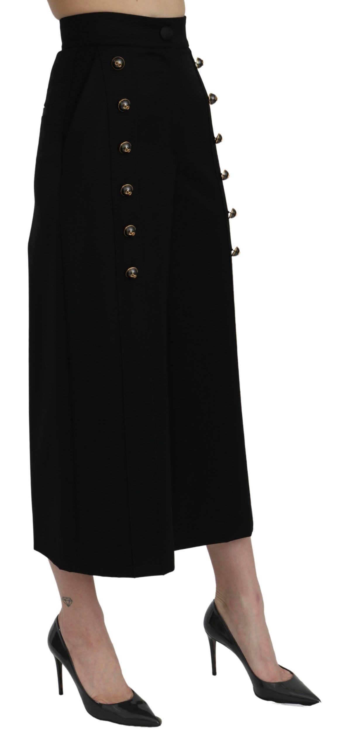 Pantalon large taille haute et taille courte noir de Dolce & Gabbana