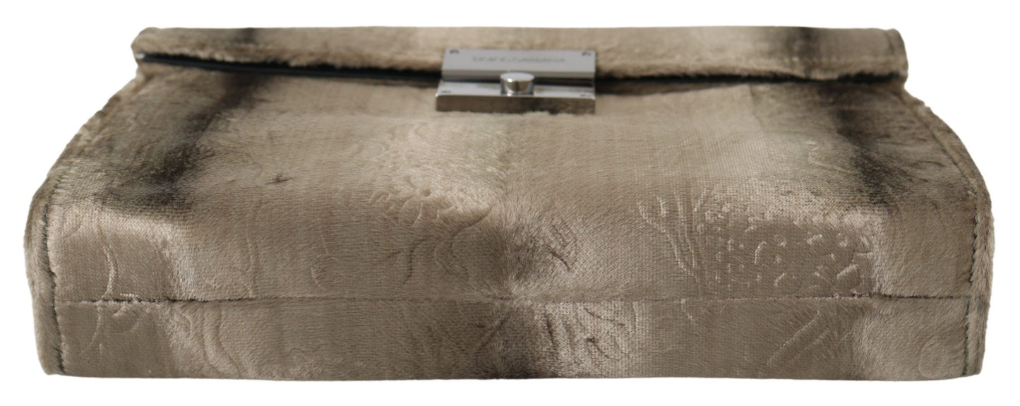 Porte-documents Dolce & Gabbana en cuir à fleurs et velours beige pour homme