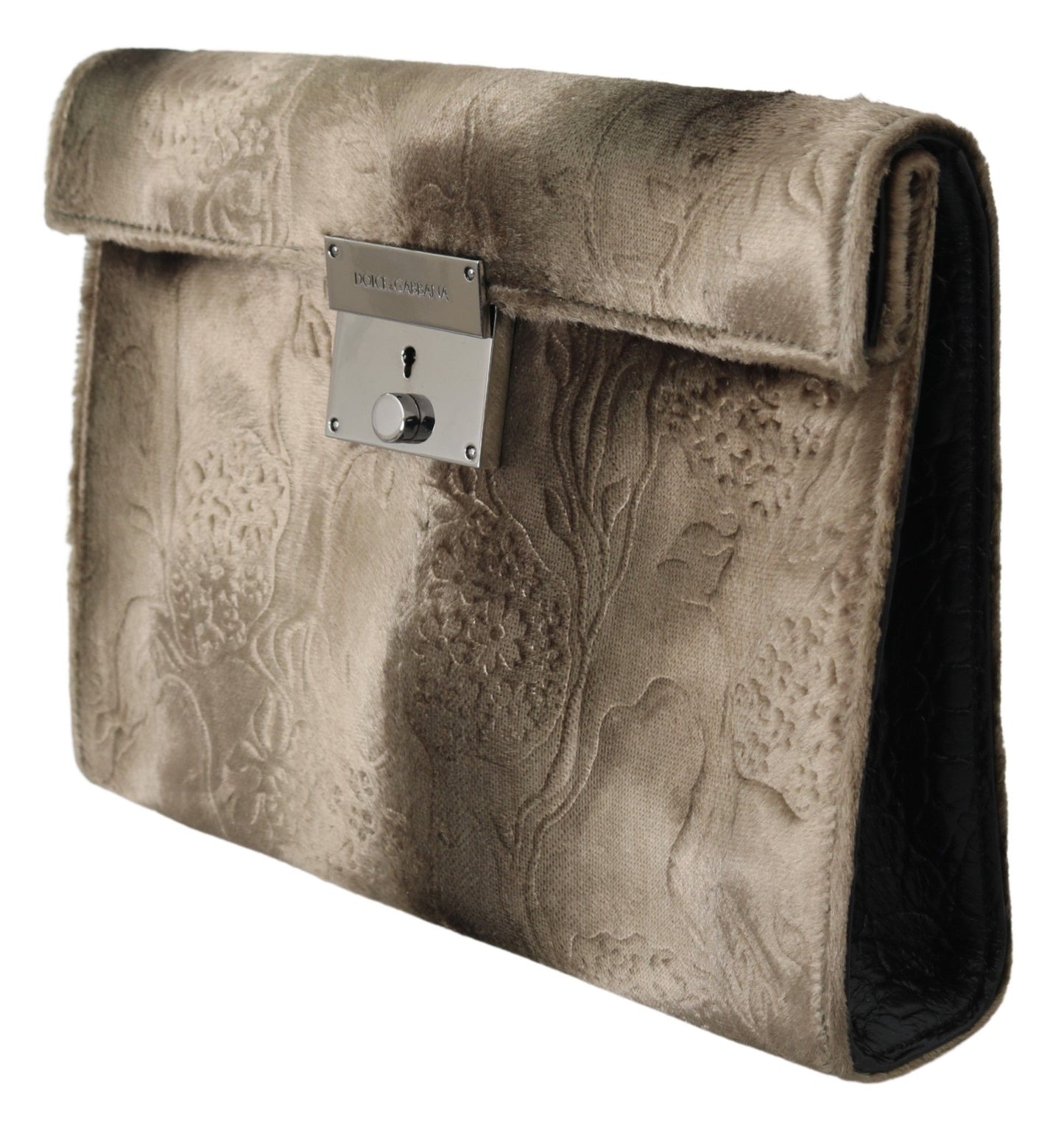 Porte-documents Dolce & Gabbana en cuir à fleurs et velours beige pour homme