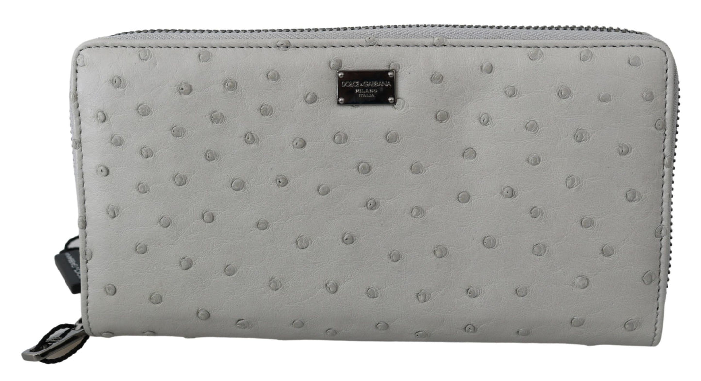 Portefeuille continental en cuir d'autruche blanc Dolce & Gabbana pour homme