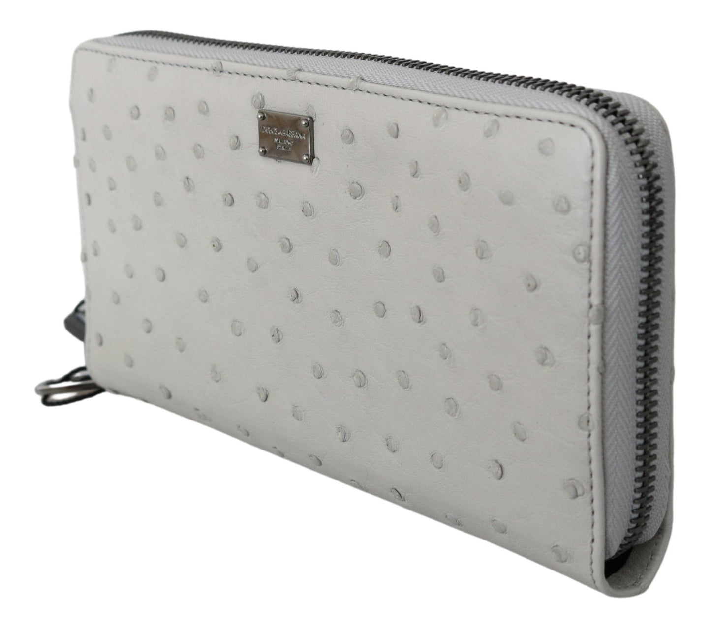 Portefeuille continental en cuir d'autruche blanc Dolce & Gabbana pour homme