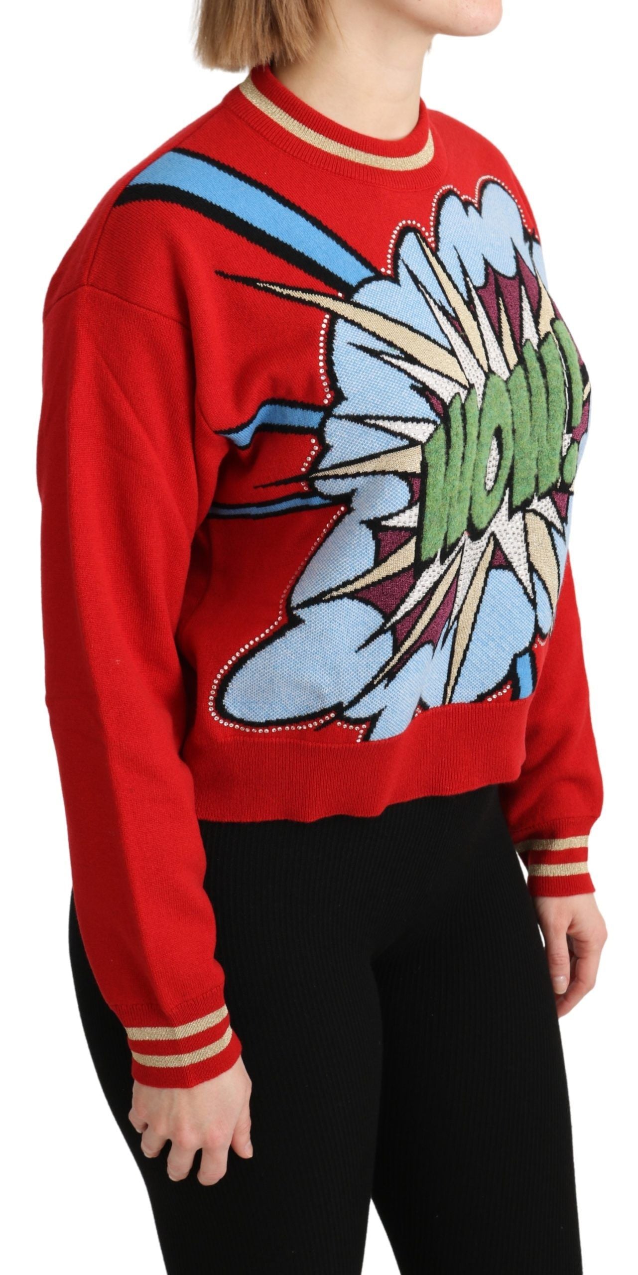 Pull en cachemire rouge à carreaux à motif cartoon de Dolce & Gabbana