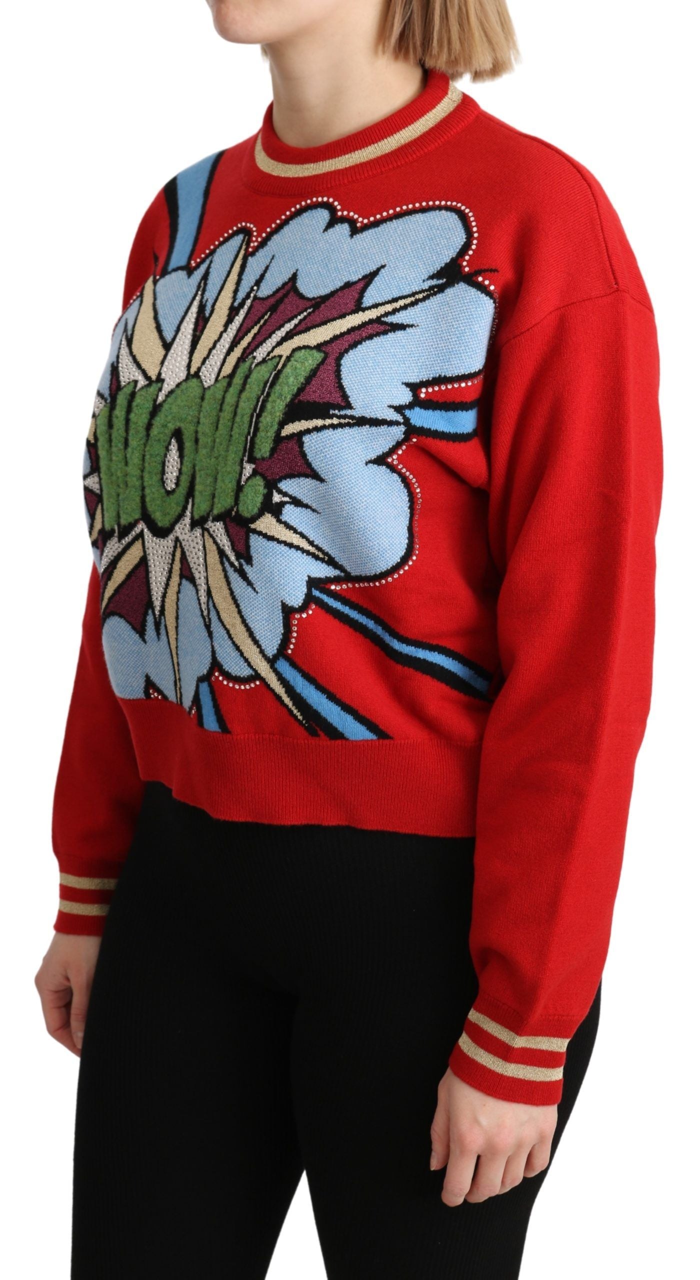 Pull en cachemire rouge à carreaux à motif cartoon de Dolce & Gabbana