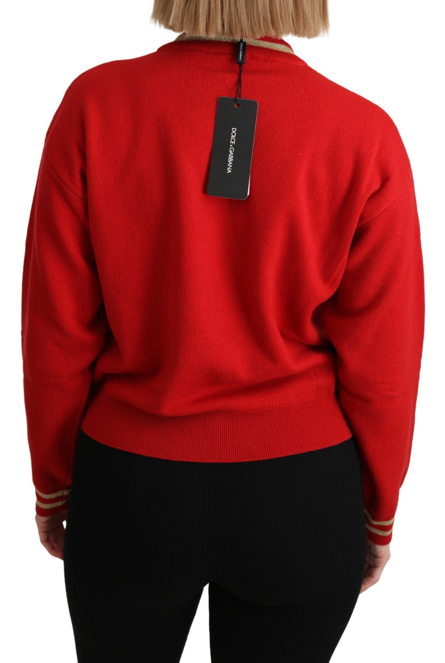 Pull en cachemire rouge à carreaux à motif cartoon de Dolce & Gabbana