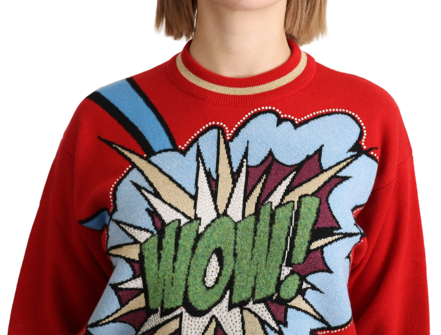 Pull en cachemire rouge à carreaux à motif cartoon de Dolce & Gabbana