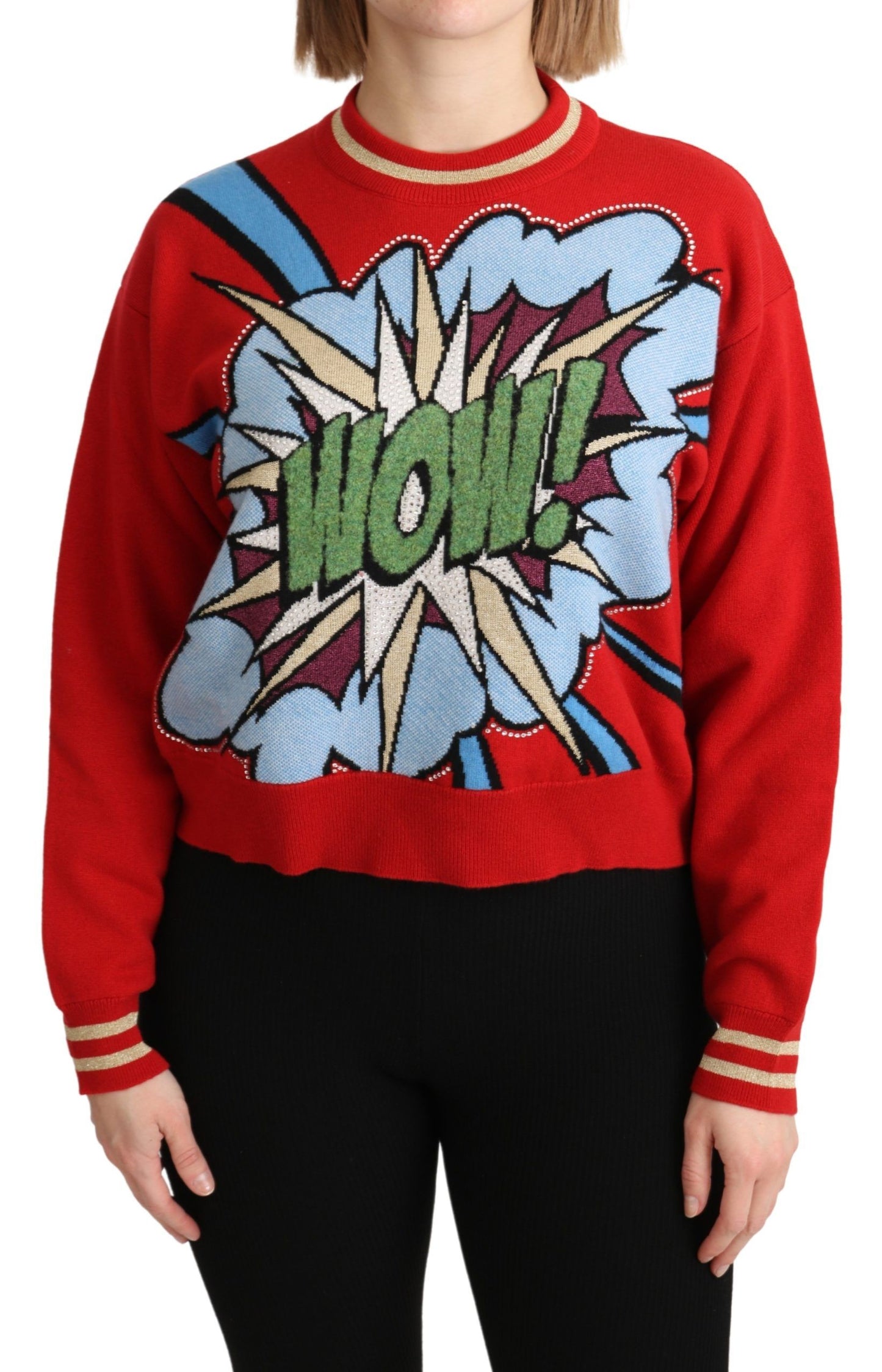 Pull en cachemire rouge à carreaux à motif cartoon de Dolce & Gabbana