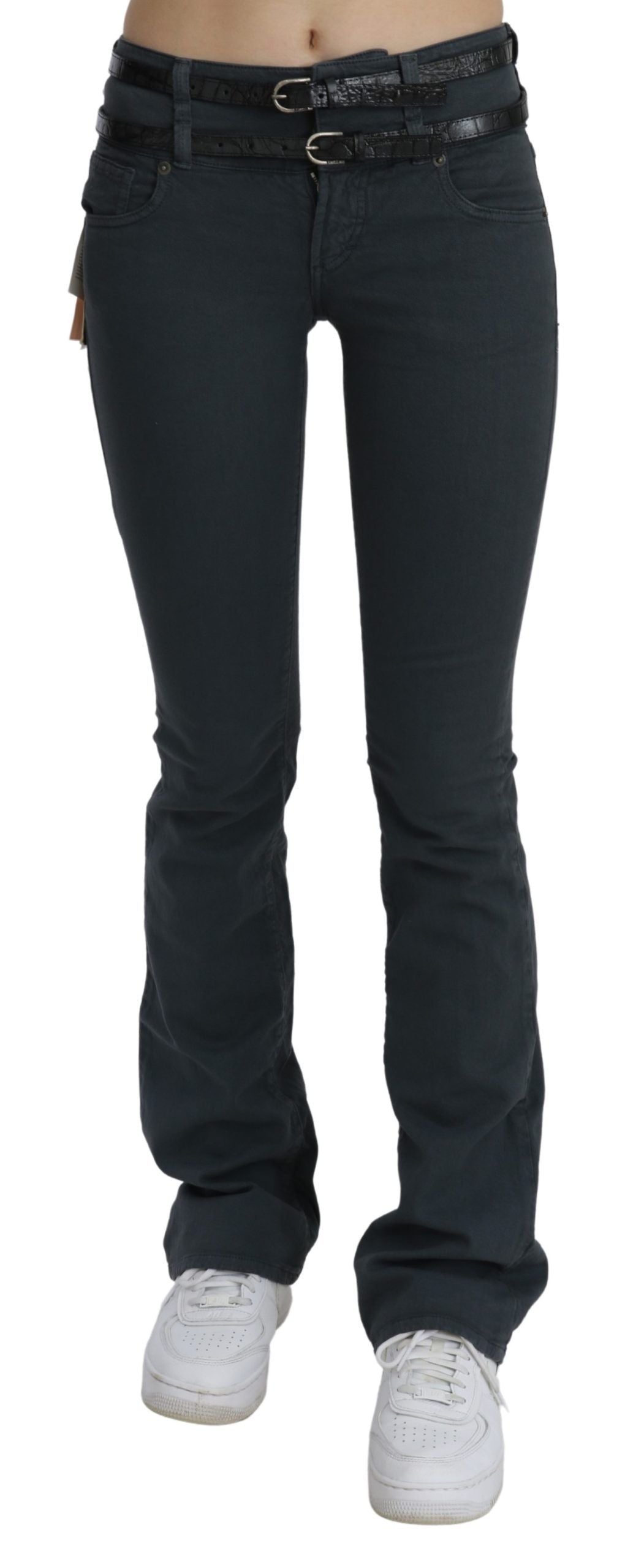 John Galliano grijze, smalle, licht uitlopende jeansbroek met middelhoge taille.