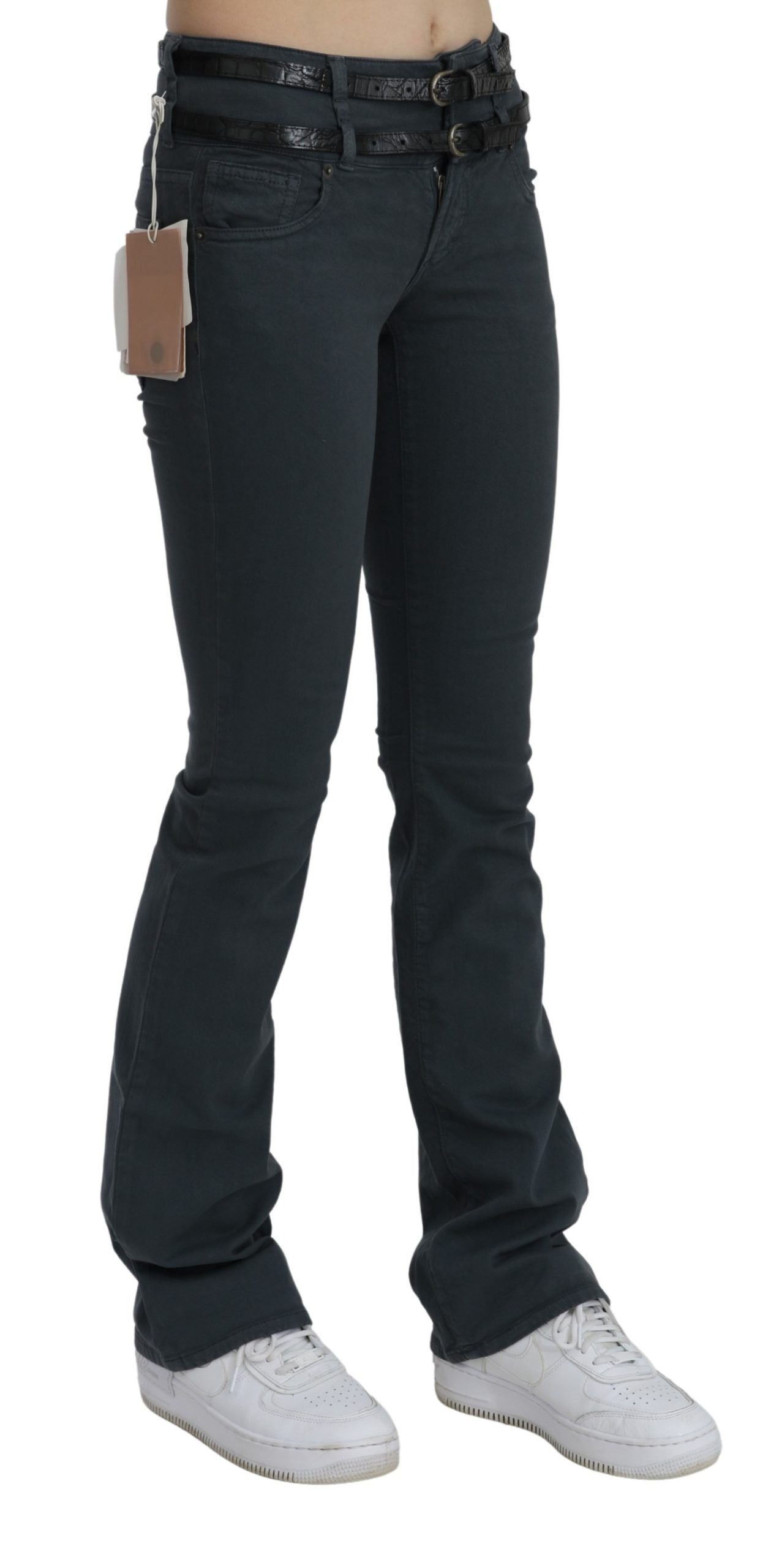 John Galliano grijze, smalle, licht uitlopende jeansbroek met middelhoge taille.