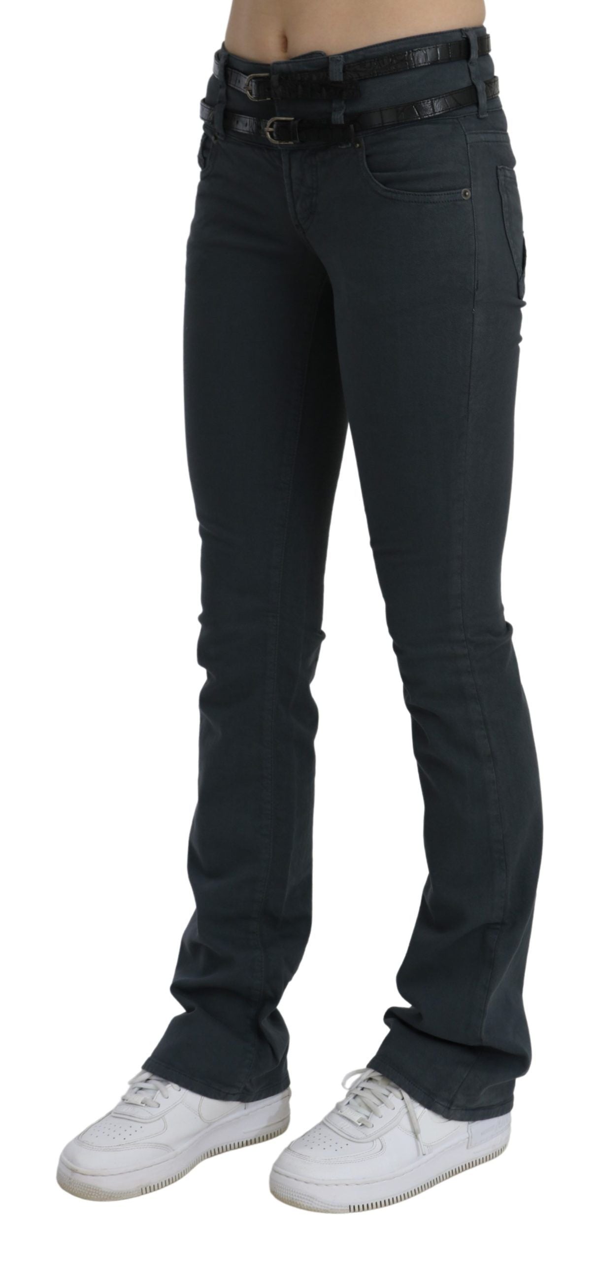 John Galliano grijze, smalle, licht uitlopende jeansbroek met middelhoge taille.