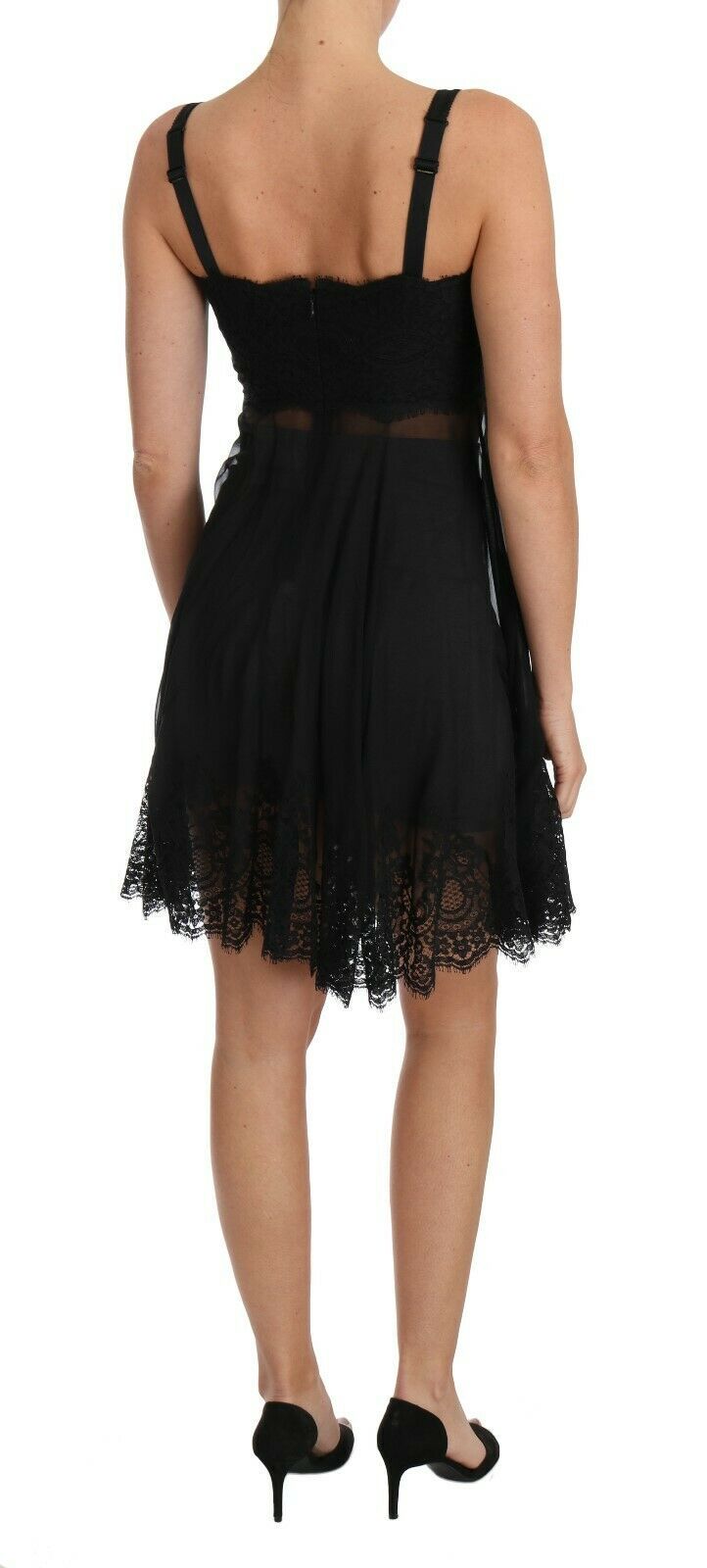 Chemise-robe en dentelle de soie noire Dolce & Gabbana, lingerie.