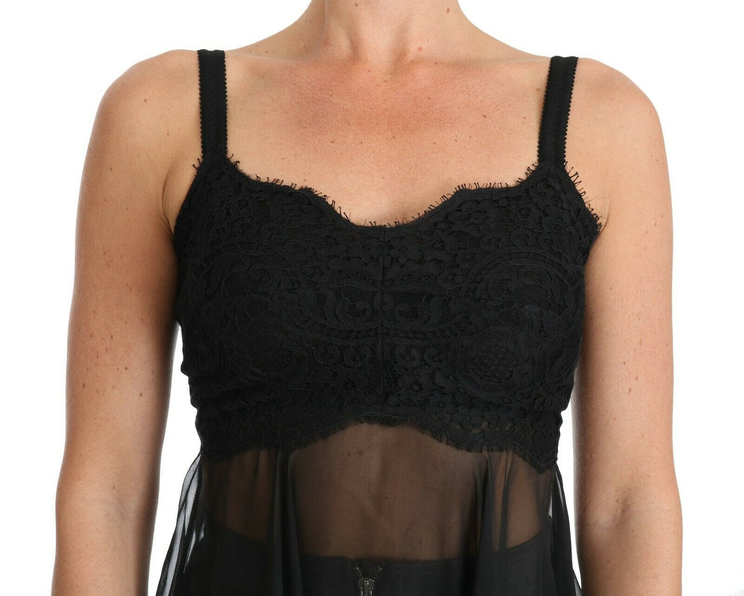 Chemise-robe en dentelle de soie noire Dolce & Gabbana, lingerie.