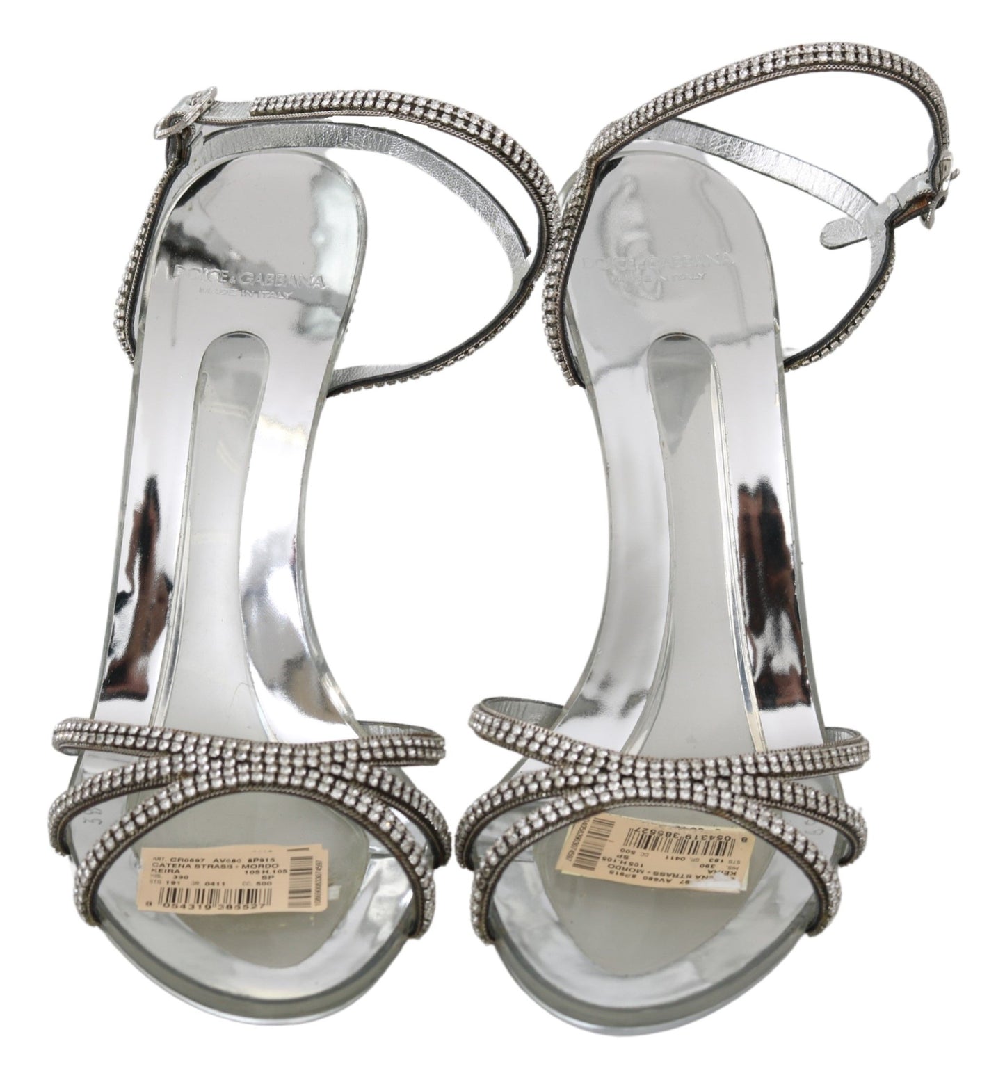 Sandales à bride de cheville en cristal argenté Dolce & Gabbana