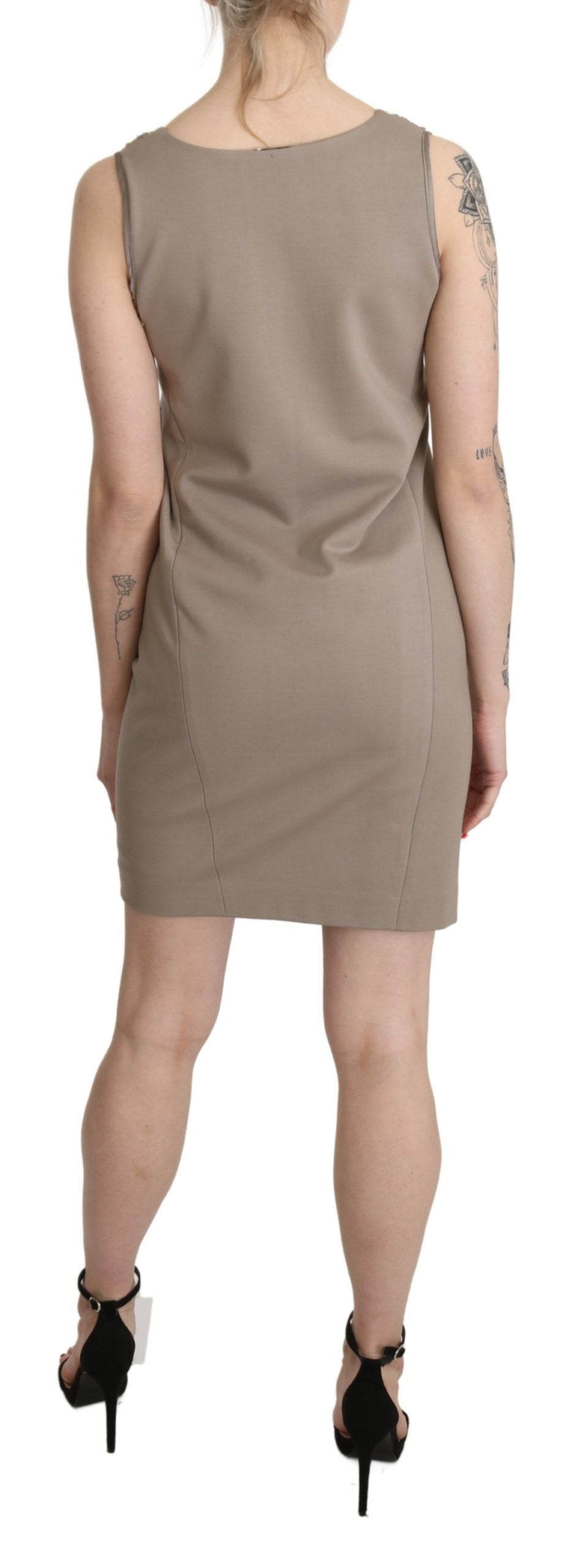 Liu Jo Robe mini moulante sans manches, col en V, pailletée, marron