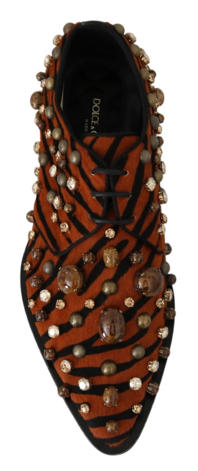 Dolce & Gabbana Oranje Paardenhaar Kristallen Jurk Brogue Schoenen