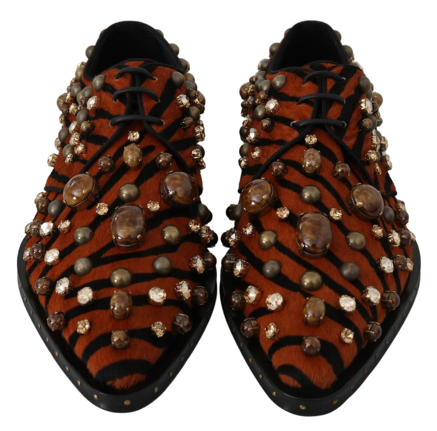 Dolce & Gabbana Oranje Paardenhaar Kristallen Jurk Brogue Schoenen
