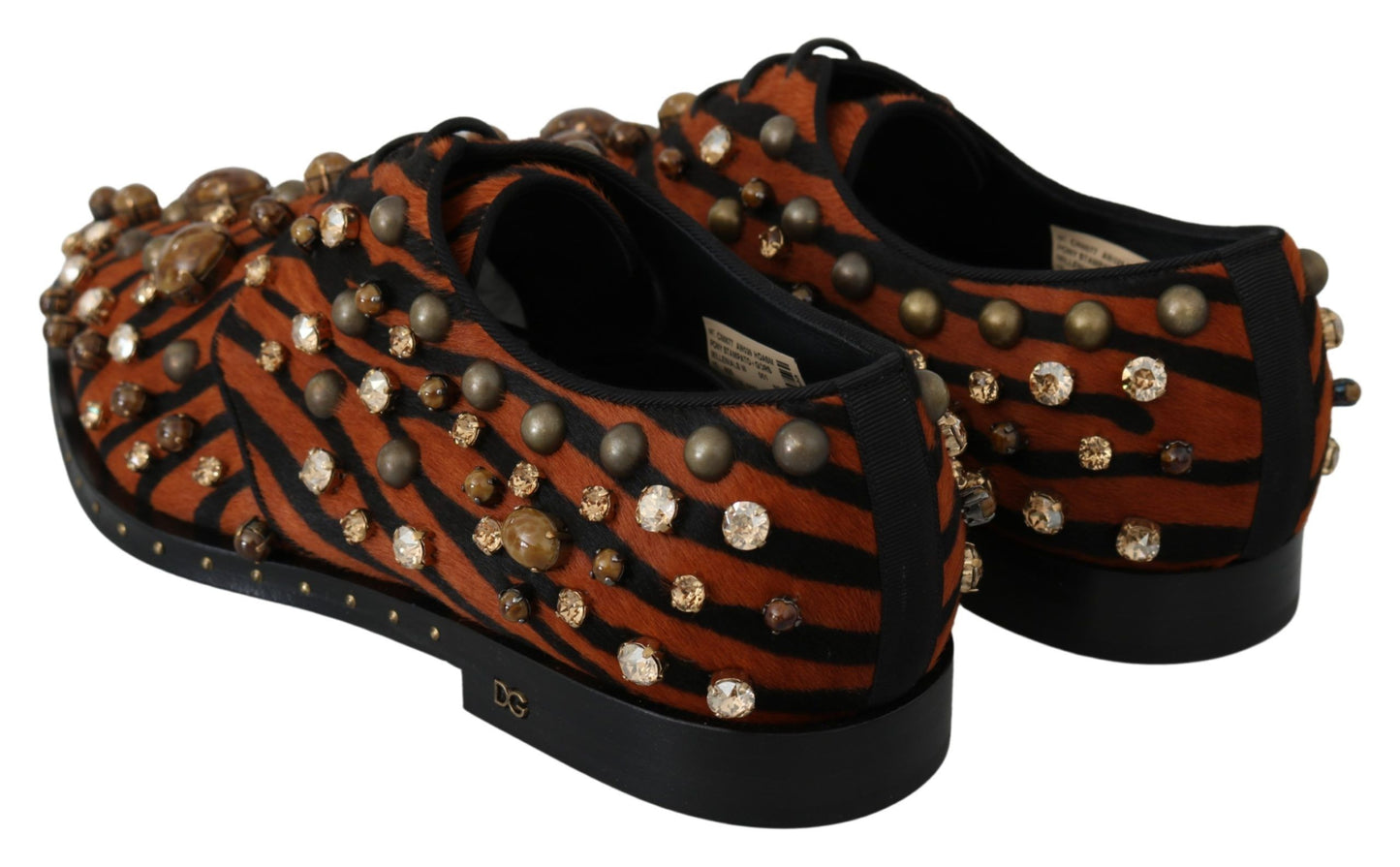 Dolce & Gabbana Oranje Paardenhaar Kristallen Jurk Brogue Schoenen