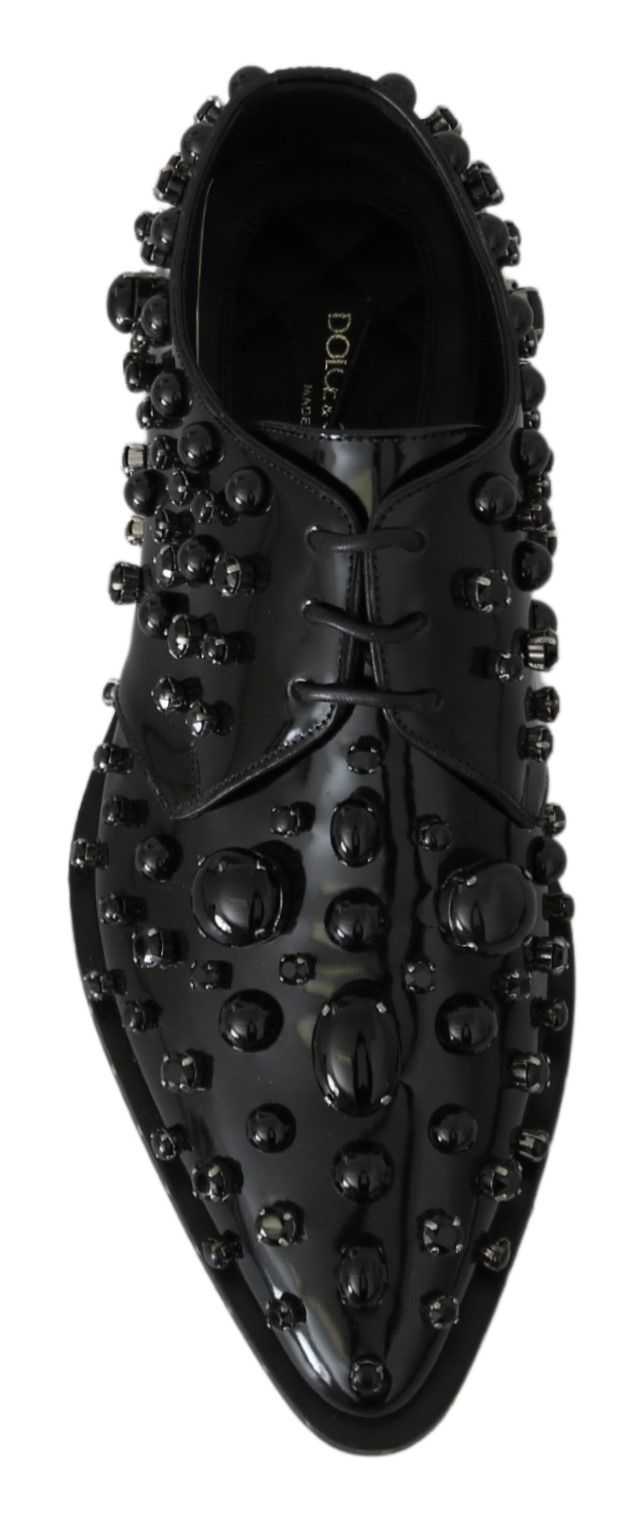 Dolce & Gabbana leren schoenen met kristallen en brogue-details in het zwart.