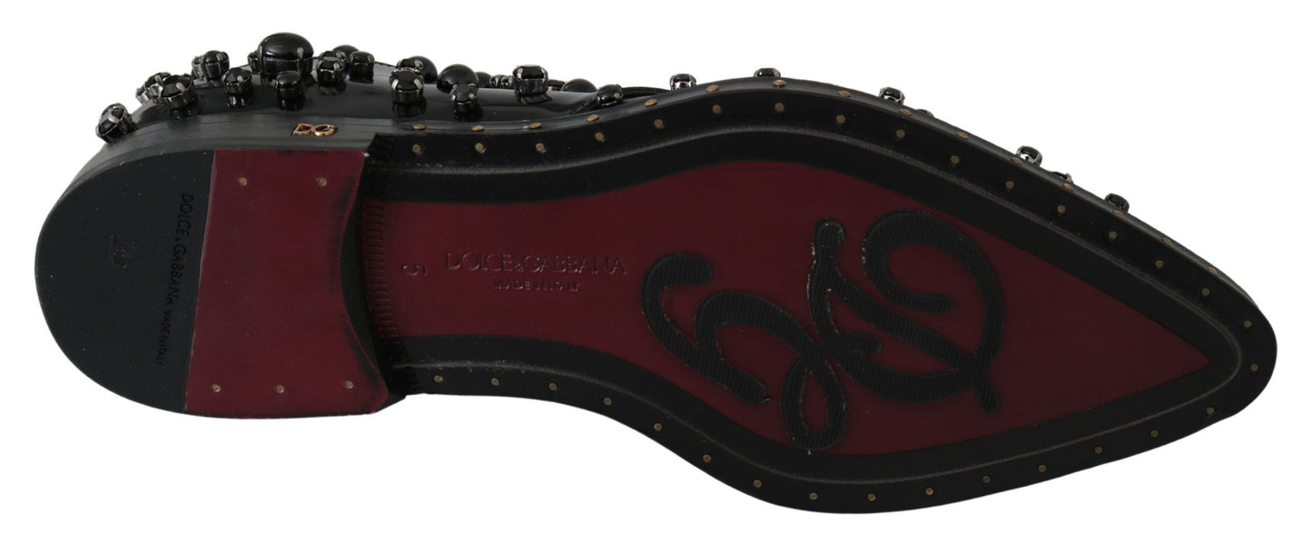 Dolce & Gabbana leren schoenen met kristallen en brogue-details in het zwart.