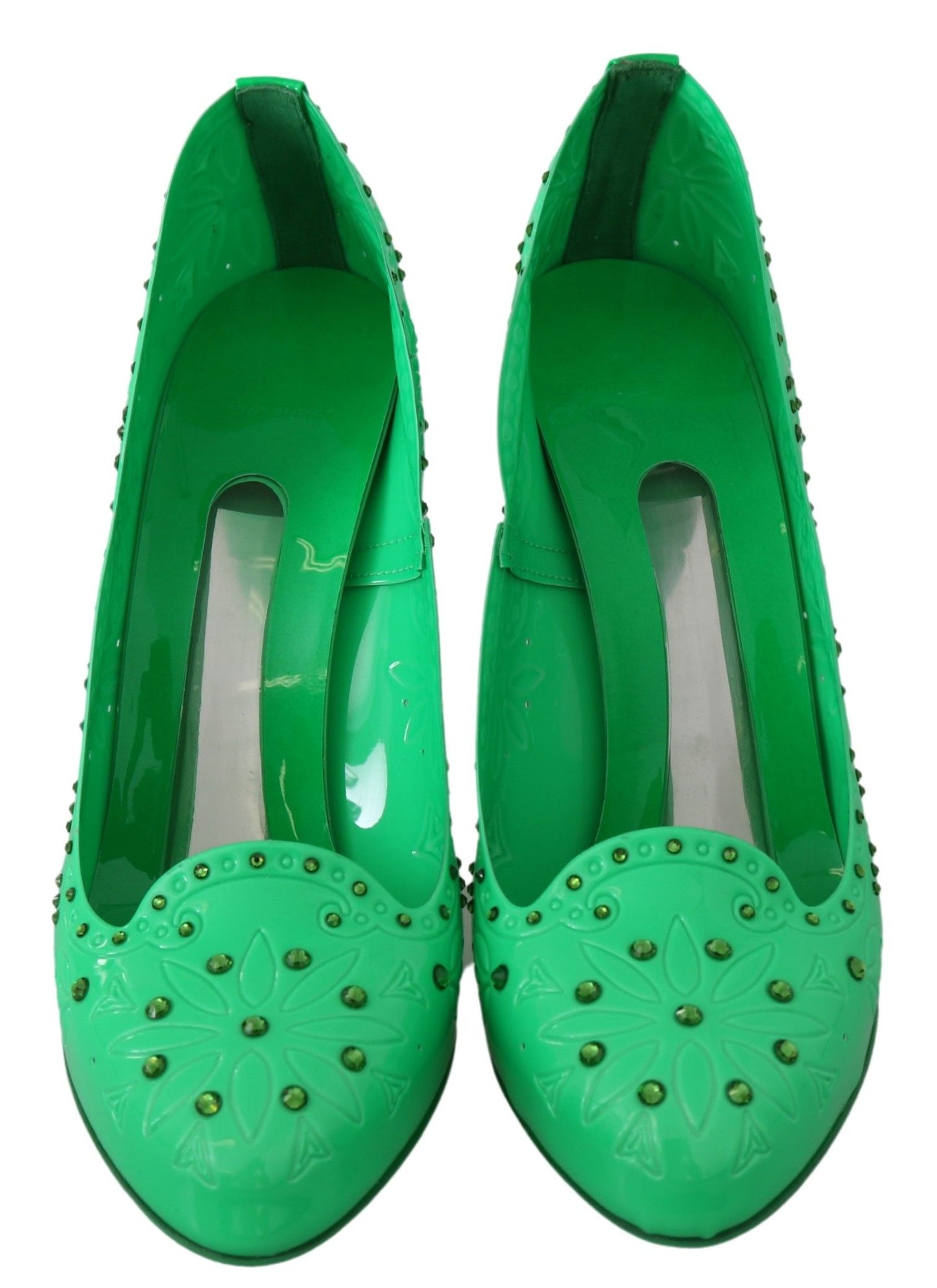 Dolce & Gabbana groene, met kristallen en bloemen versierde CINDERELLA-hakken