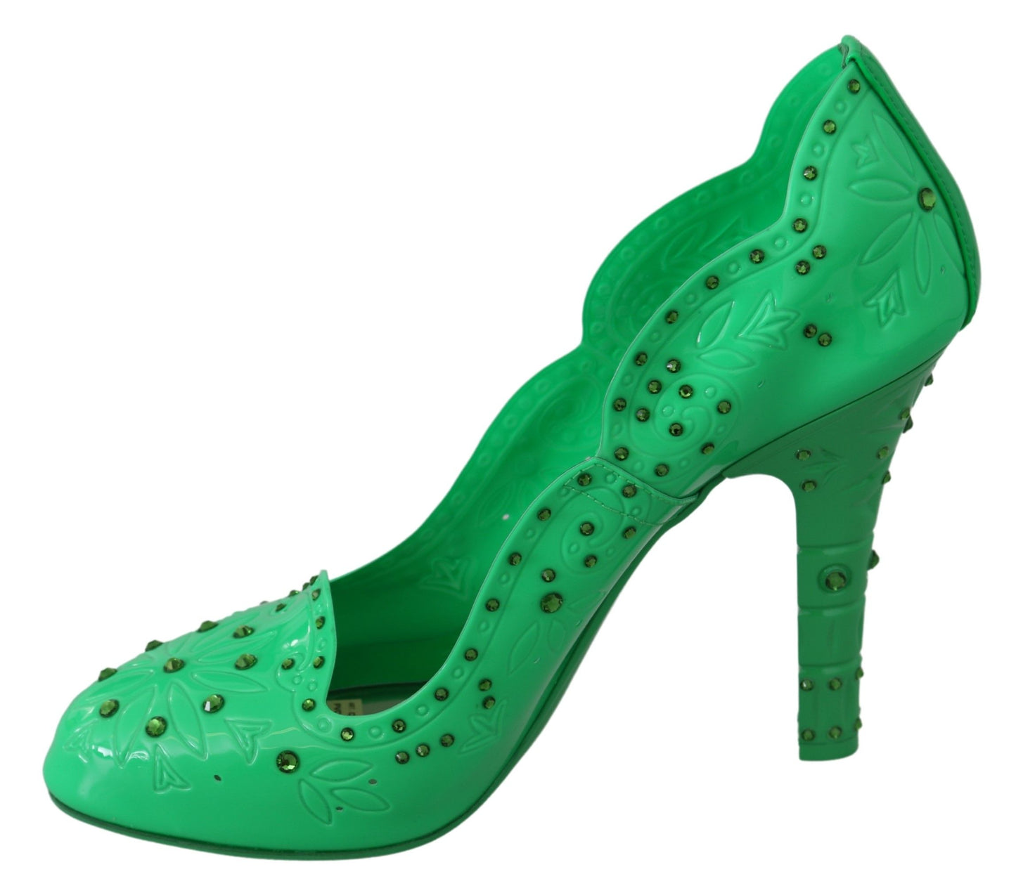 Dolce & Gabbana groene, met kristallen en bloemen versierde CINDERELLA-hakken