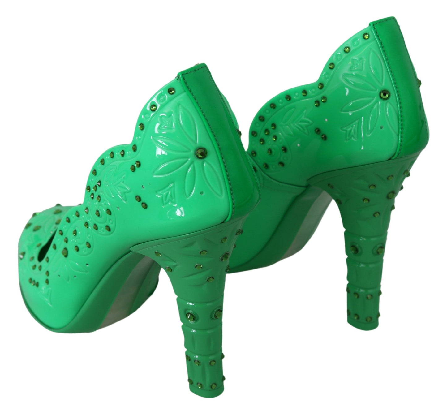 Dolce & Gabbana groene, met kristallen en bloemen versierde CINDERELLA-hakken