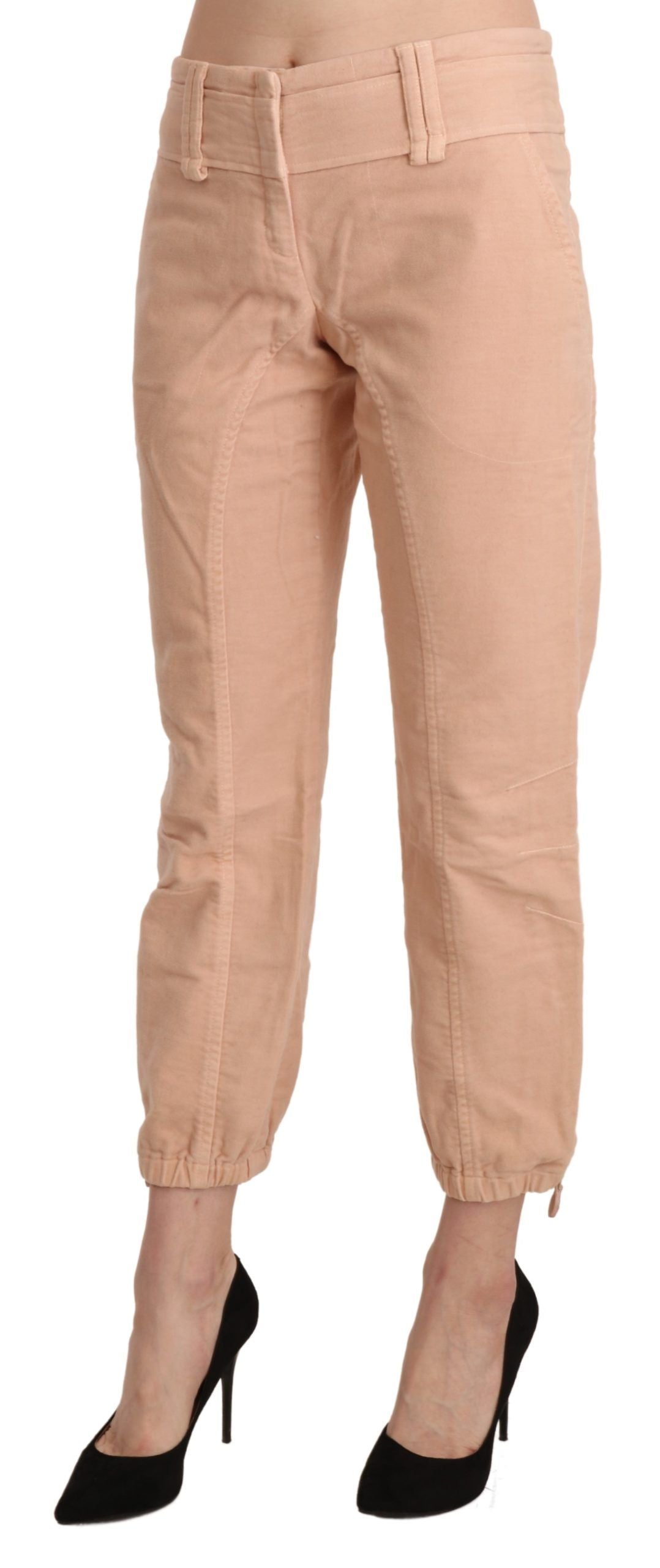 Ermanno Scervino beige, cropped katoenen broek met middelhoge taille.