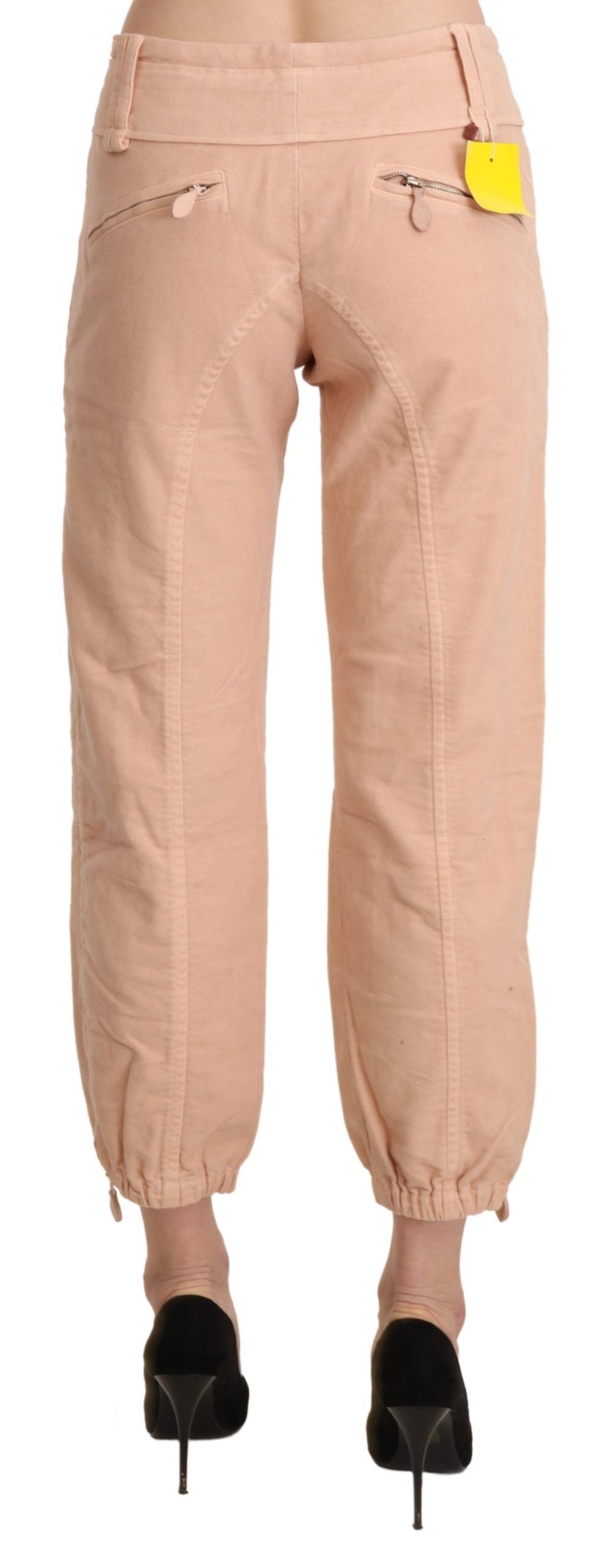 Ermanno Scervino beige, cropped katoenen broek met middelhoge taille.
