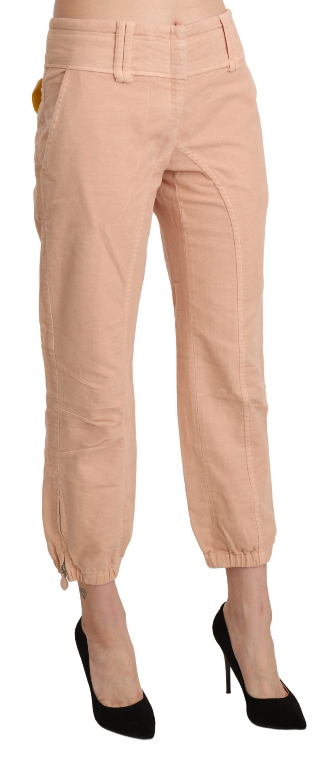Ermanno Scervino beige, cropped katoenen broek met middelhoge taille.