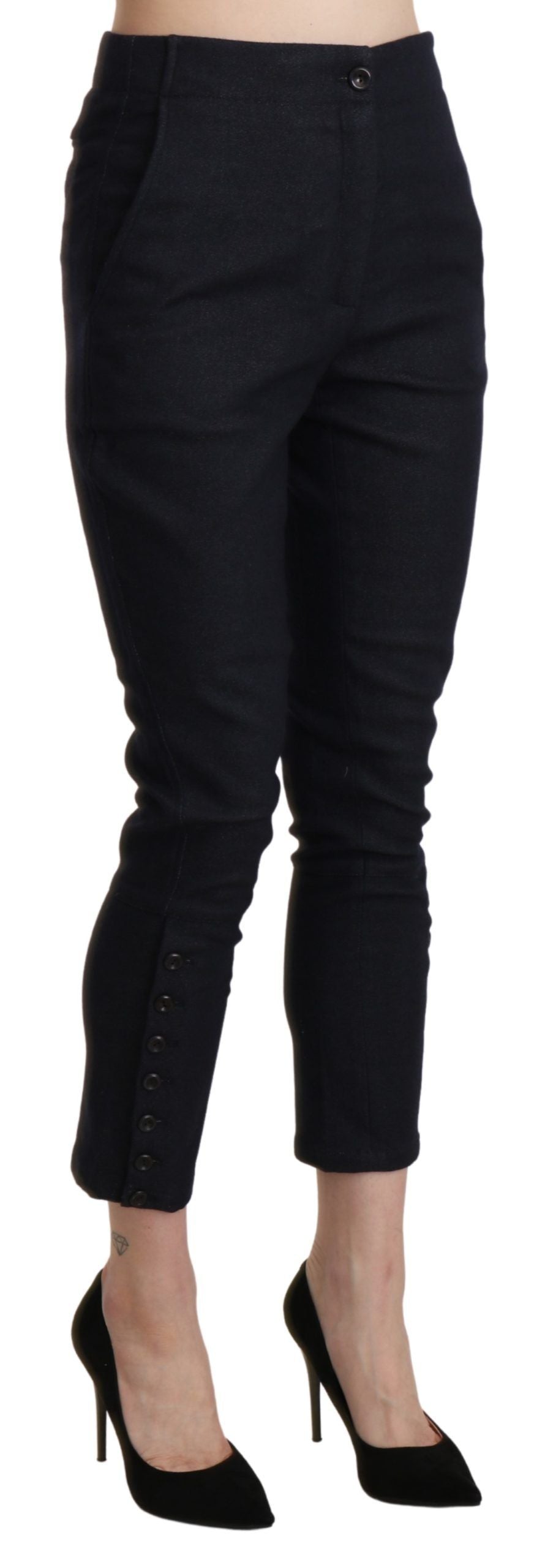 Pantalon capri court en coton noir taille haute d'Ermanno Scervino