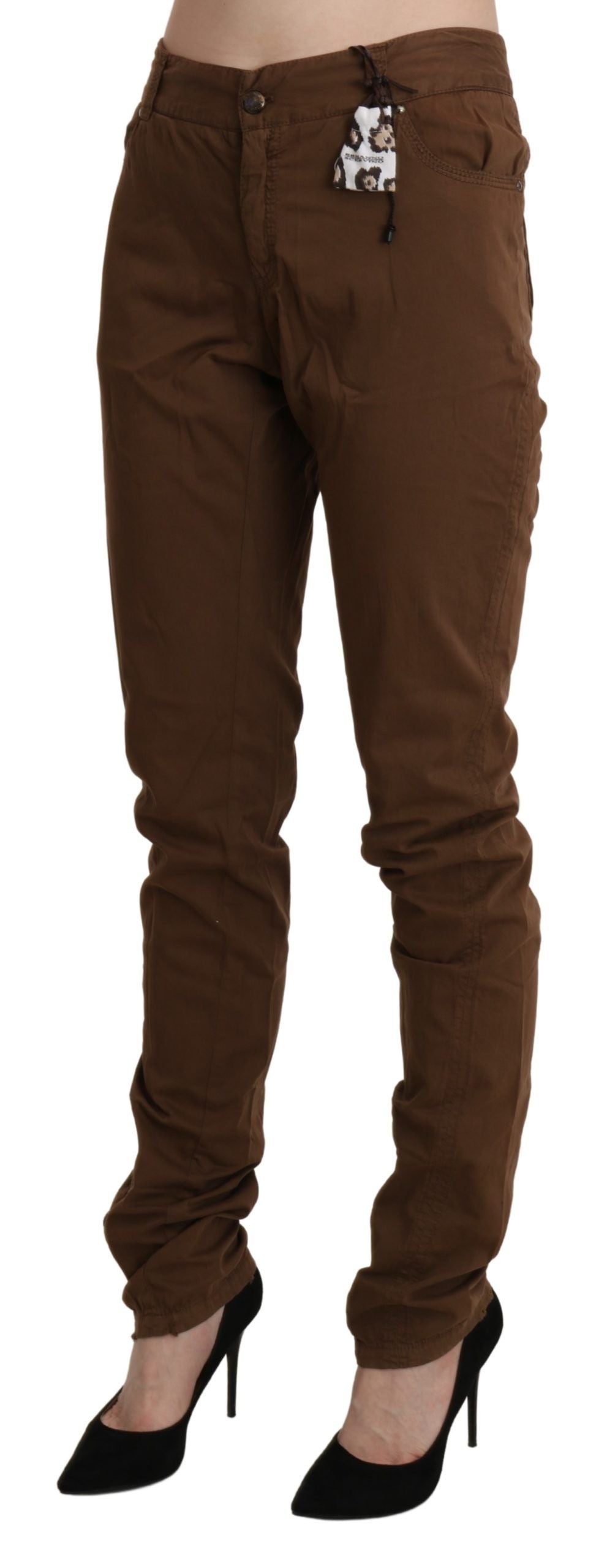 Pantalon slim taille haute en coton brun Ermanno Scervino