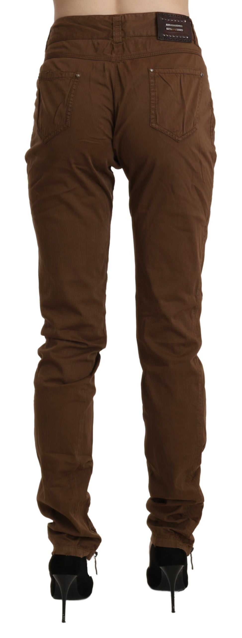 Pantalon slim taille haute en coton brun Ermanno Scervino