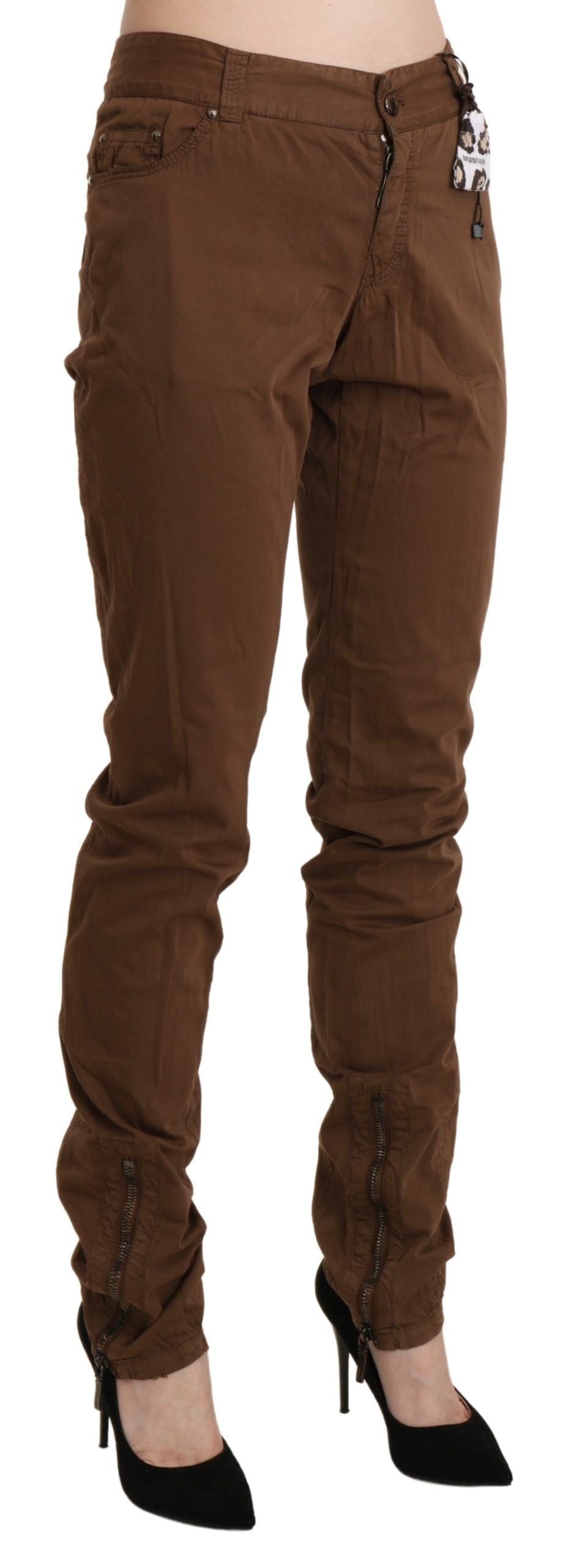 Pantalon slim taille haute en coton brun Ermanno Scervino