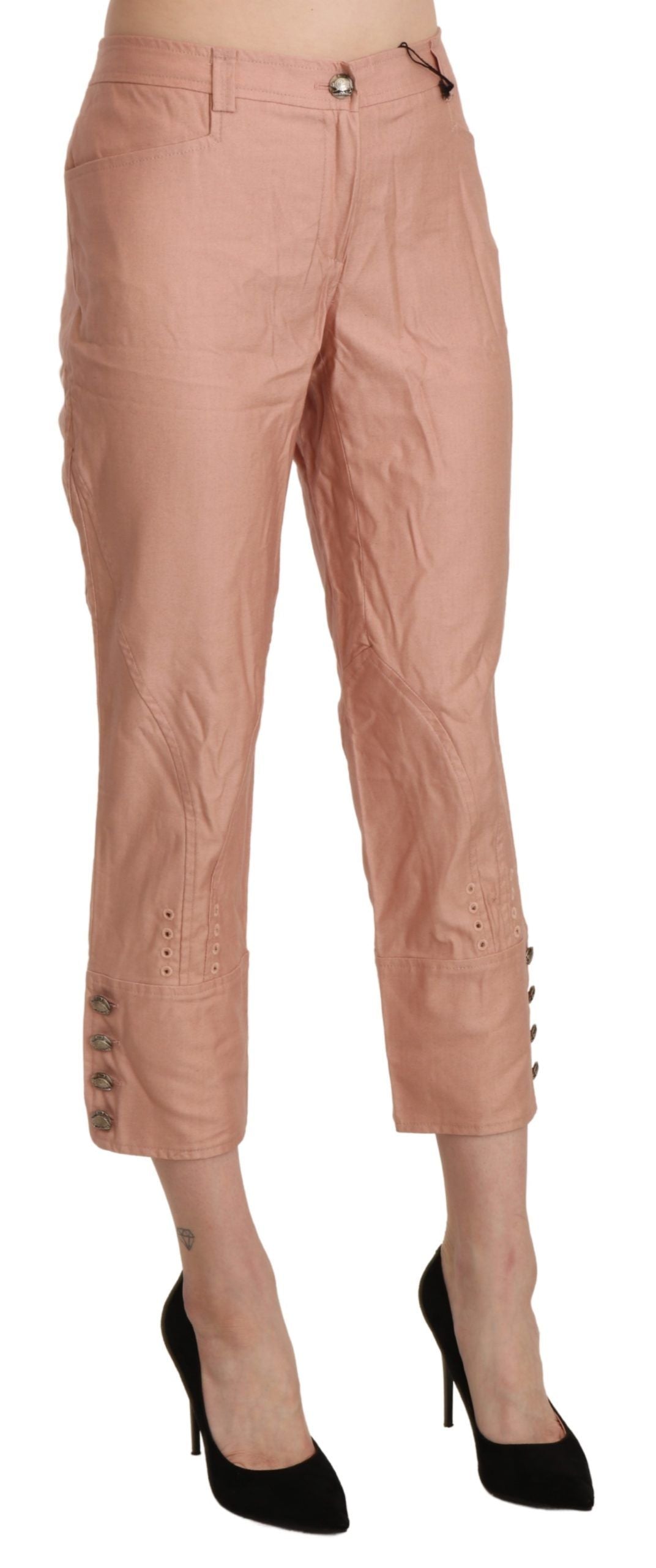 Ermanno Scervino katoenen, roze, cropped broek met hoge taille