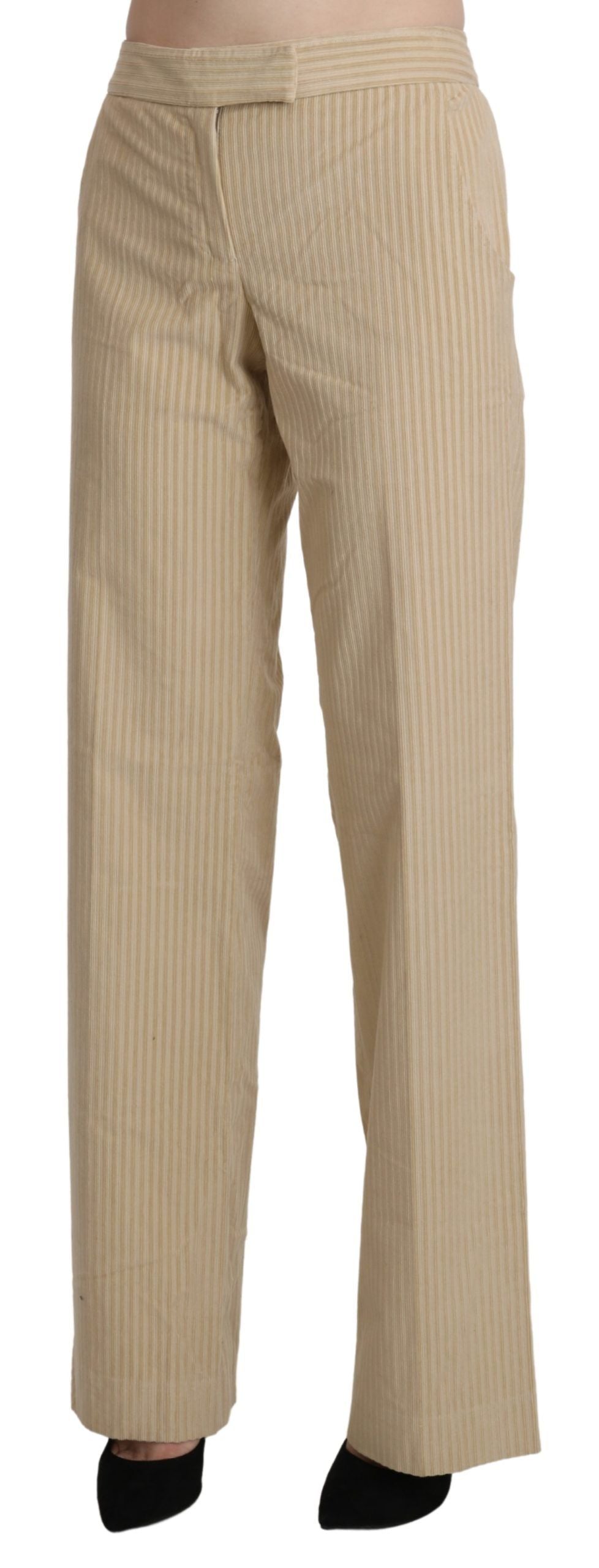 Pantalon taille haute, jambes évasées et larges, couleur beige, Ermanno Scervino.