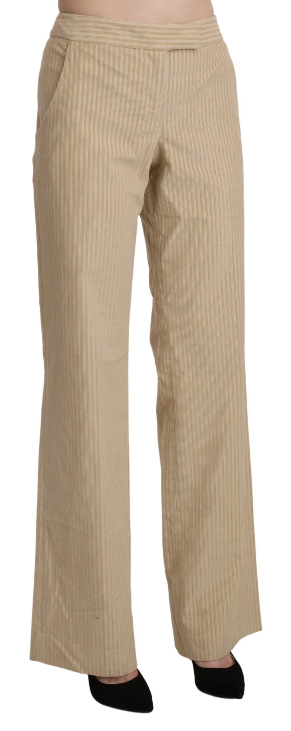 Pantalon taille haute, jambes évasées et larges, couleur beige, Ermanno Scervino.