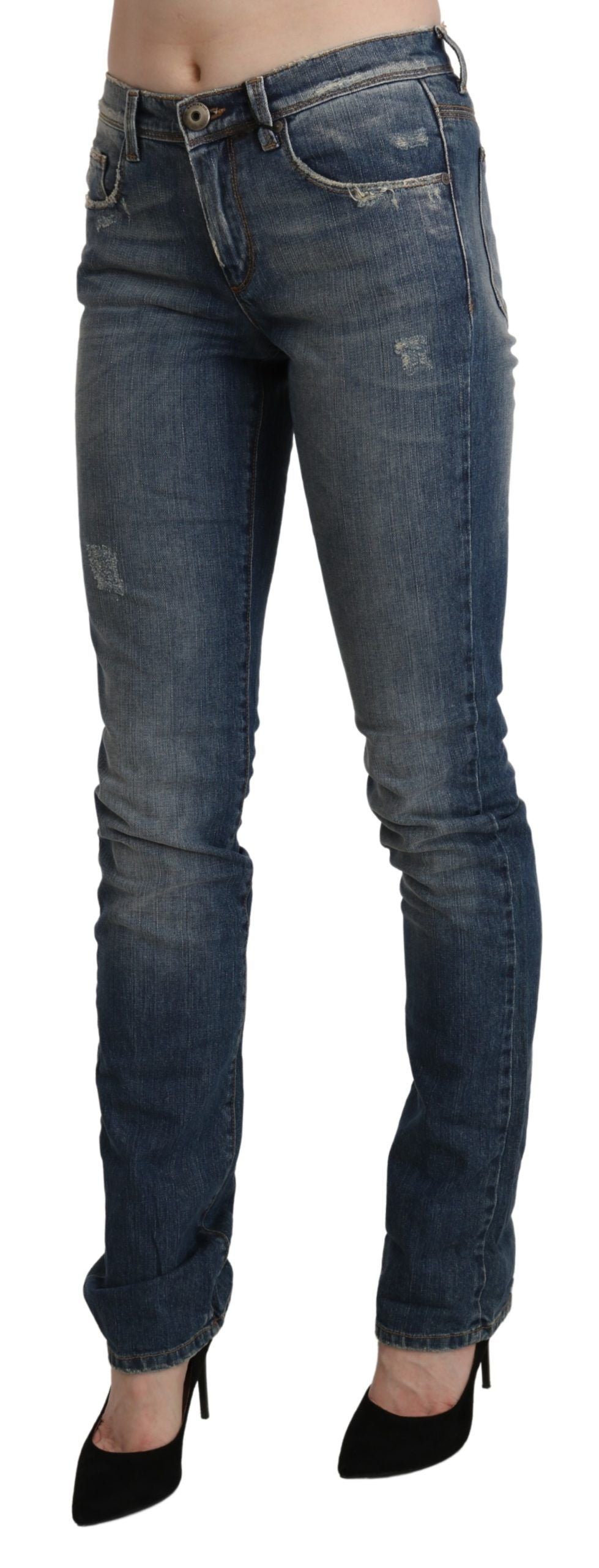 Jean skinny taille mi-hauteur en jean bleu délavé d'Ermanno Scervino