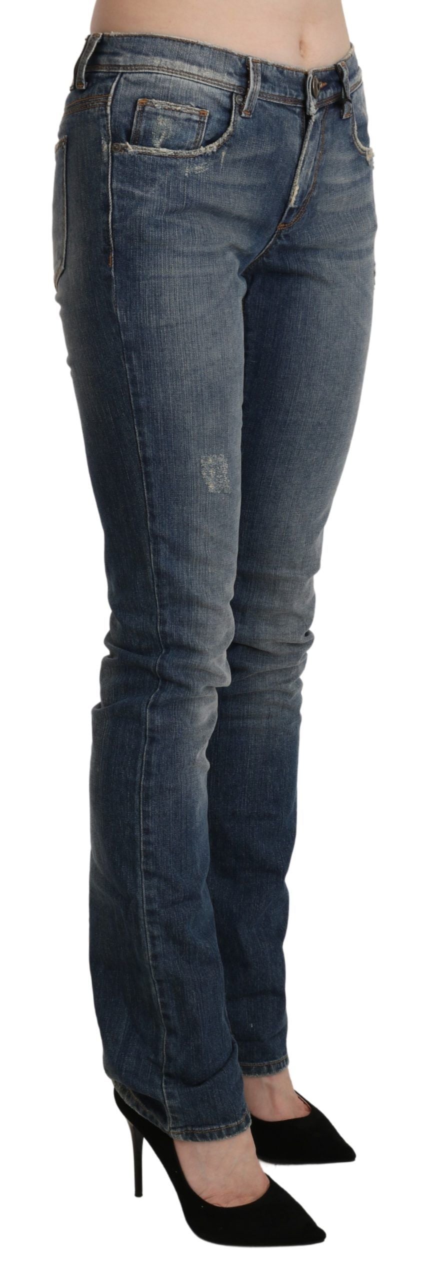 Jean skinny taille mi-hauteur en jean bleu délavé d'Ermanno Scervino